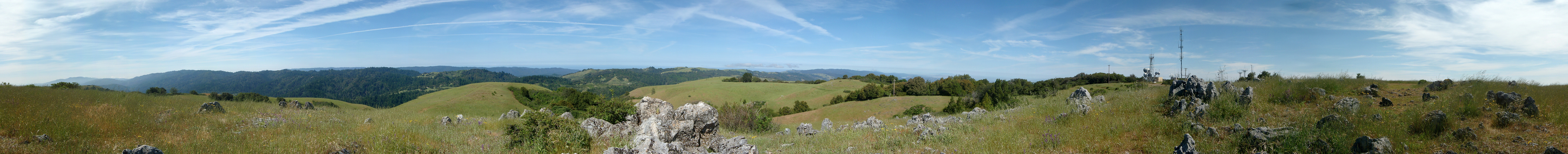 Full 360 degree panoramic image taken from the summit of Black Mountain in the w:Monte Bello Open Space Preserve in the Santa Cruz Mountains - Santa Clara County, CA.  

Broadcasting station can be seen in the background.
Part of the Midpeninsula Regional Open Space District system.