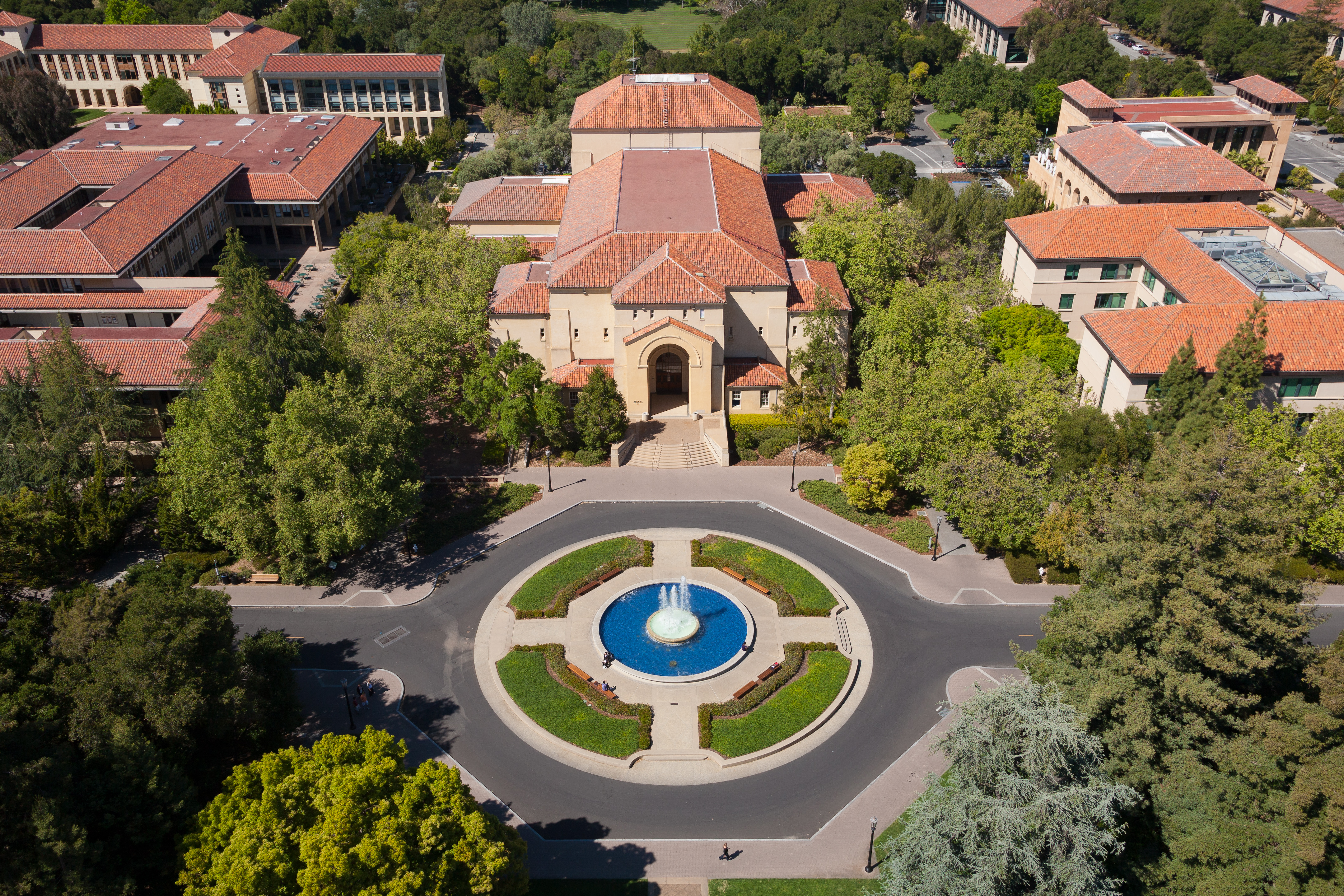 Stanford Memorial Auditorium, as seen from Hoover Tower in Stanford University, Stanford, California.