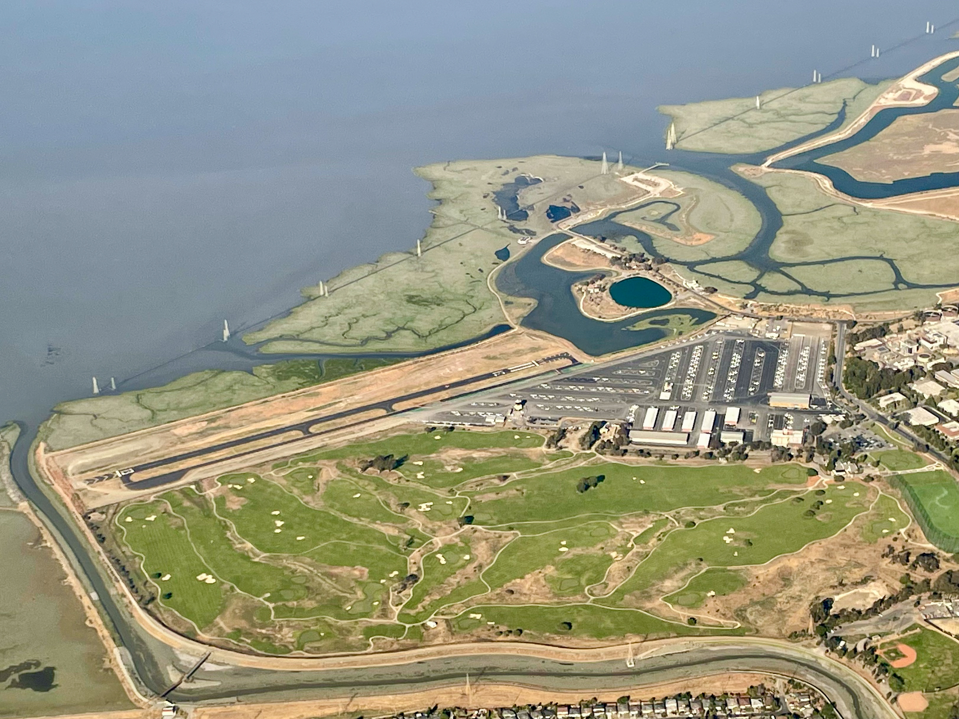 Aerial view of Palo Alto Airport, taken from a passenger plane en route to San Francisco International Airport.