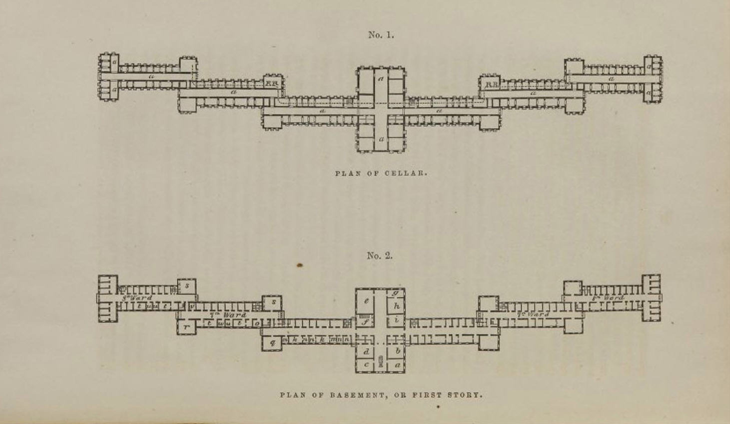 Plate No. 1 and No. 2 from Thomas Story Kirkbride's On the Construction, Organization, and General Arrangements of Hospitals for the Insane
