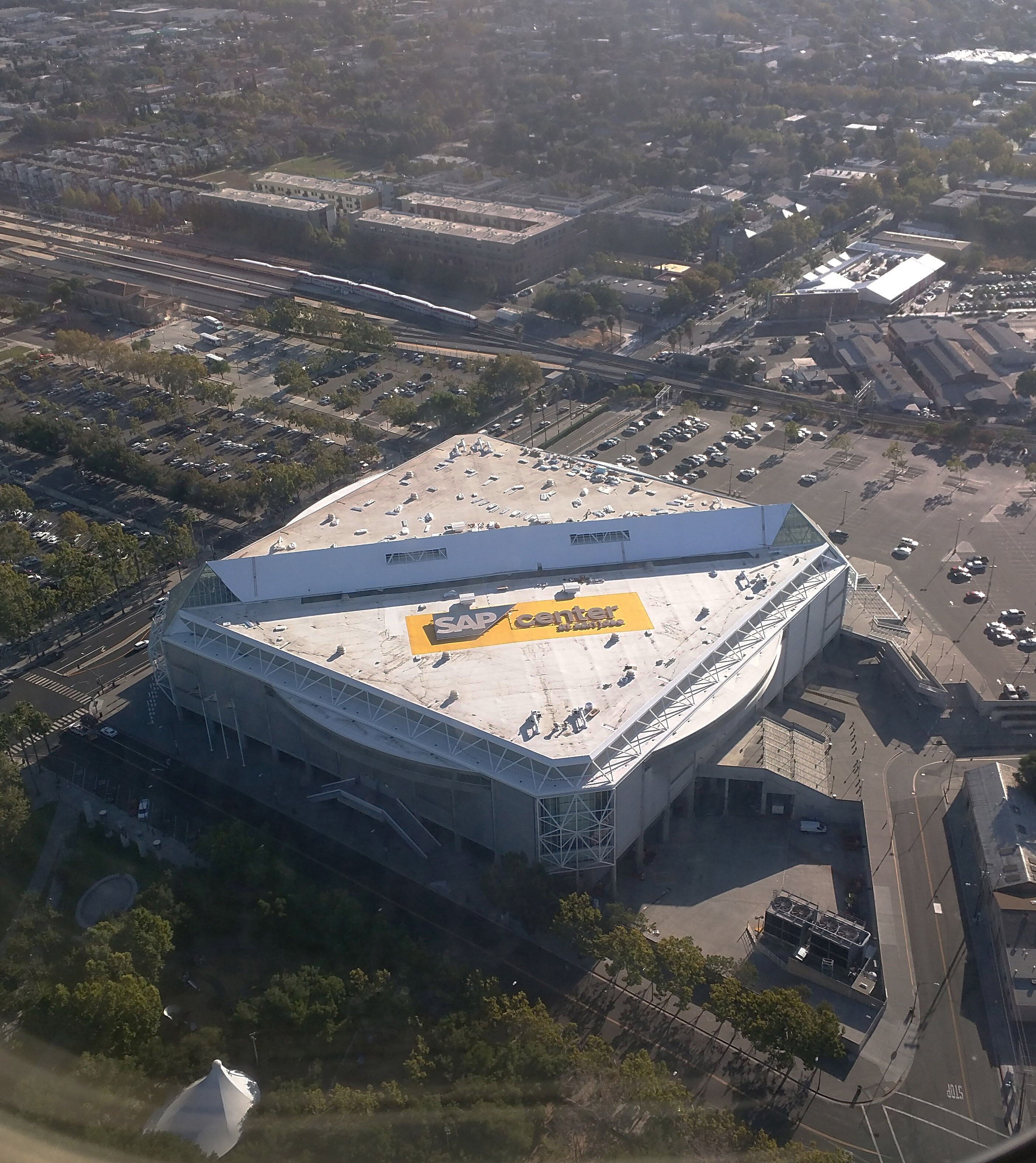 Aerial view of the SAP Center in San Jose, taken on landing at SJC in September 2015.