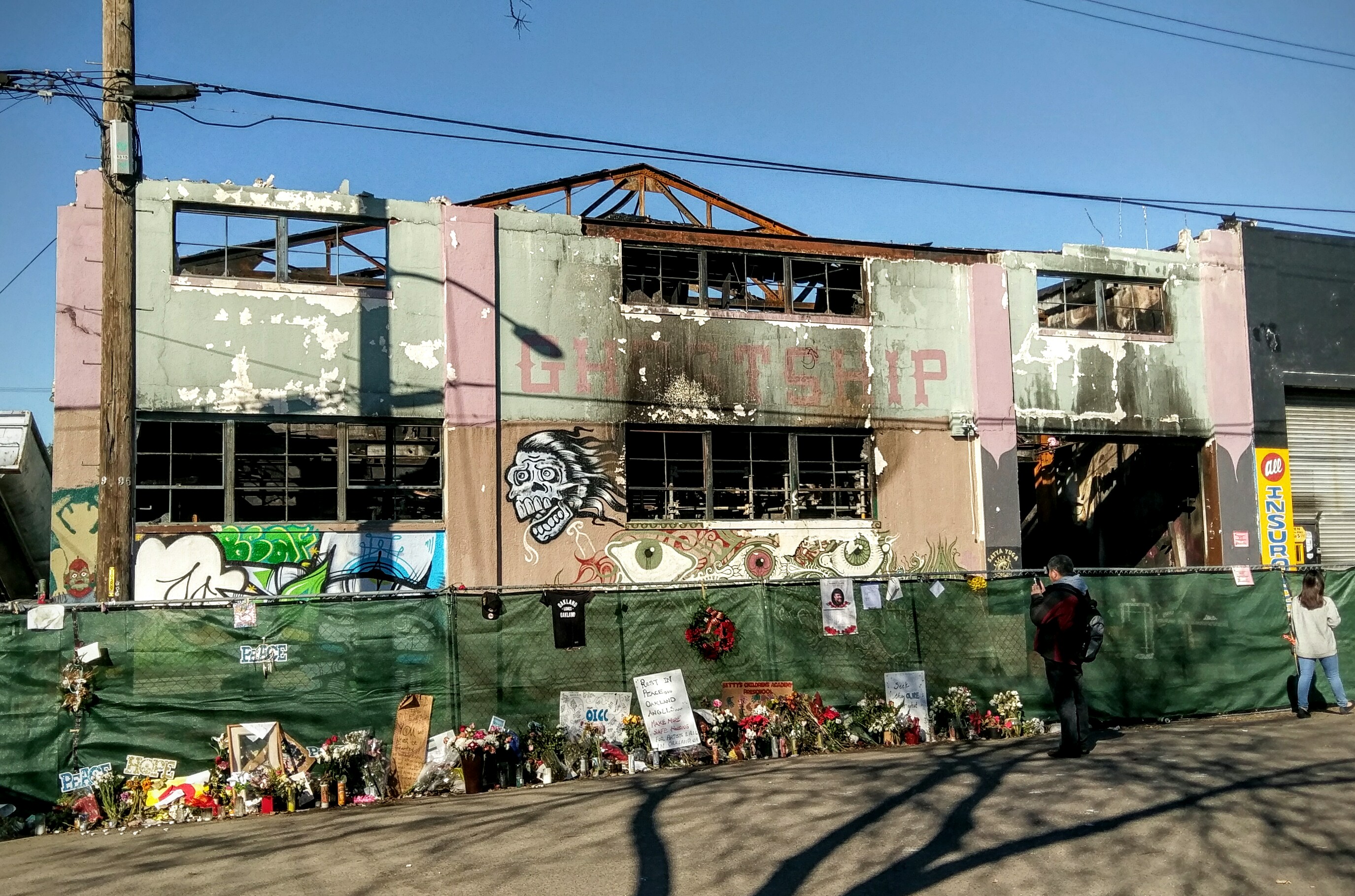 Site of a fire on December 2, 2016 that killed 36 people in Oakland, California.