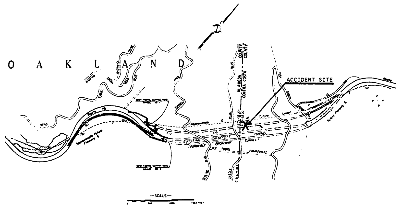 Figure 1 of NTSB Report HAR-83/01, captioned "Caldecott Tunnel Plan View"