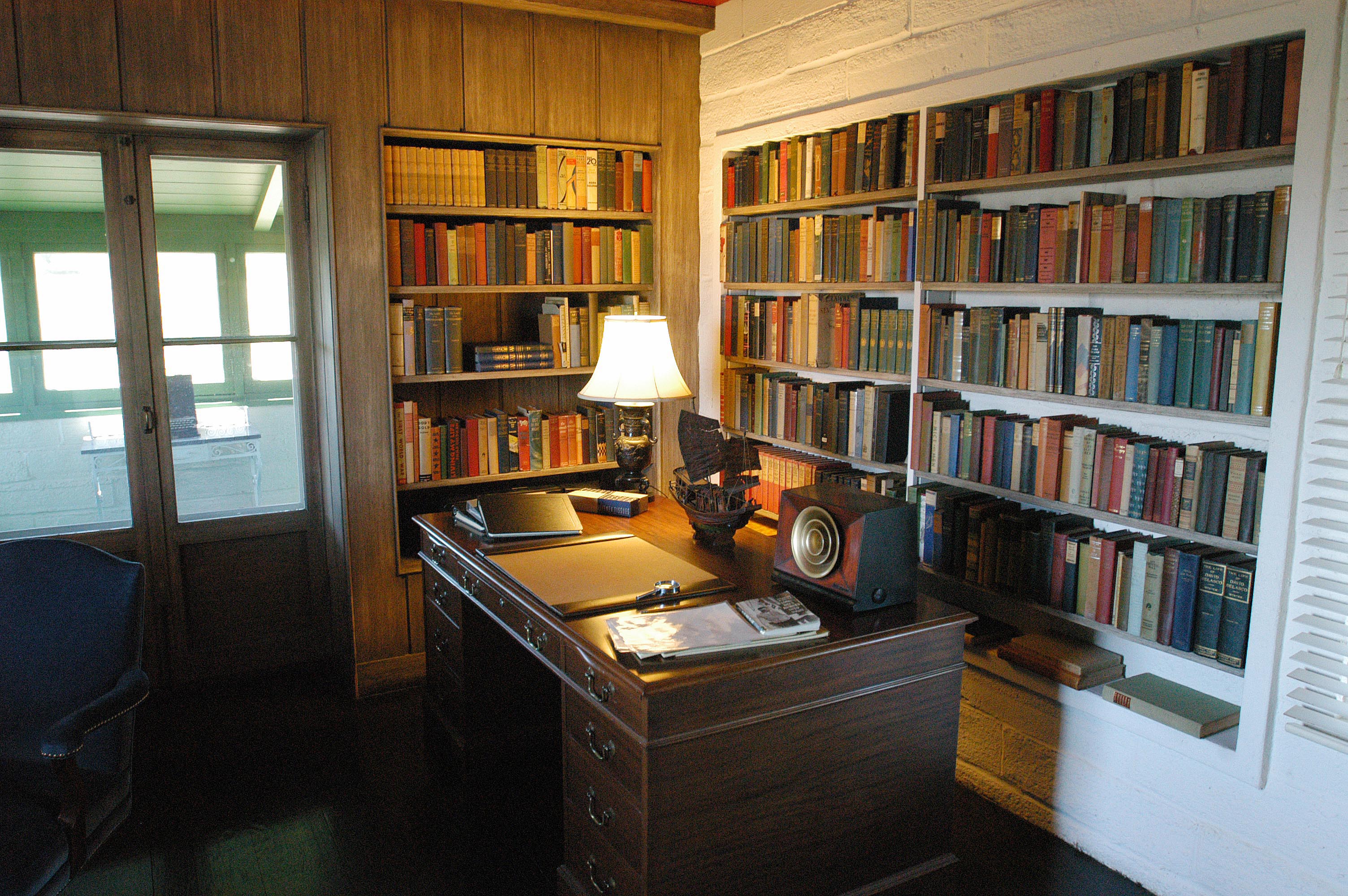 HIS STUDY IN WHICH HE WORKED AND IN WHICH HE COMPOSED HIS LAST PLAYS WHICH INCLUDED “THE ICEMAN COMETH”,  LONG DAY’S JOURNEY INTO NIGHT, AND “A MOON FOR THE MISBEGOTTEN”. O’NEILL IS THE ONLY NOBEL PRIZE WINNING AMERICAN PLAYWRIGHT.