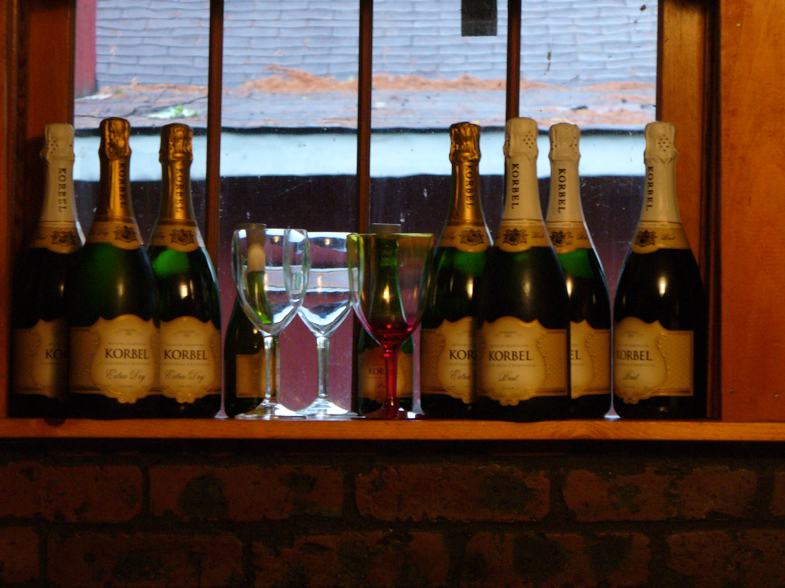 Several bottles of Korbel champagne.