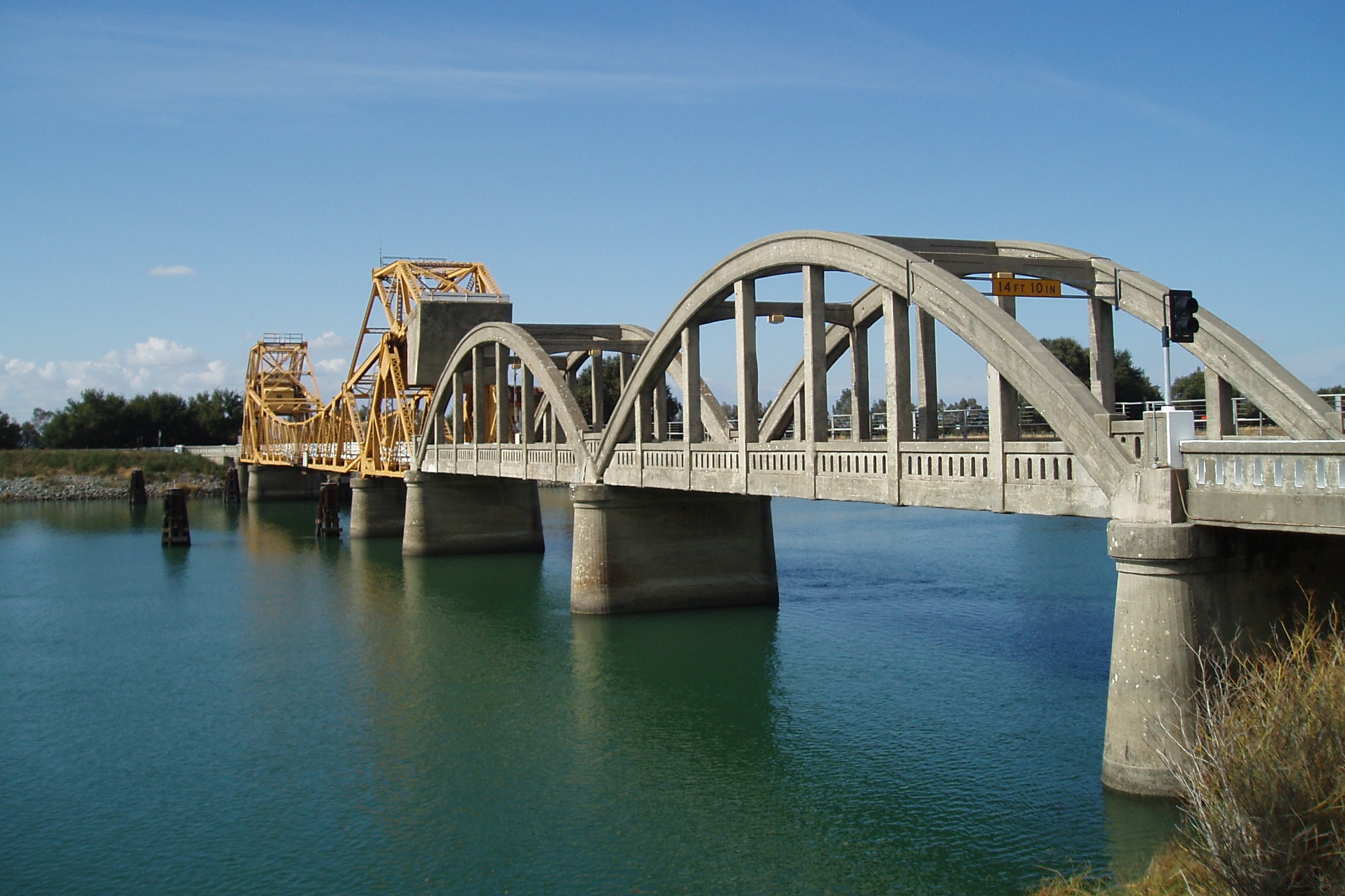 Bascule-type drawbridge across the Sacramento River just west of Isleton, California, built in 1923.