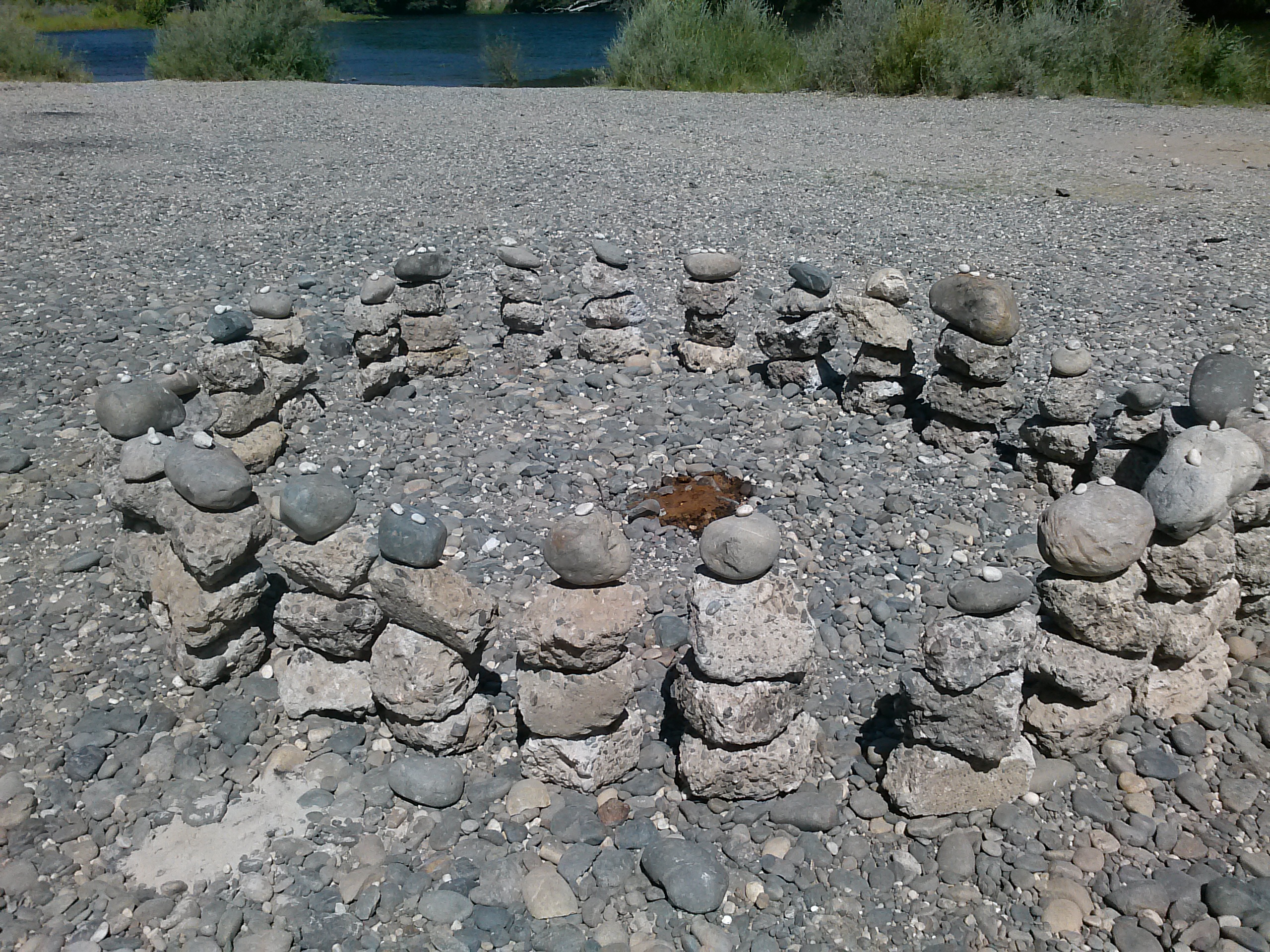 Rock art formation by the "Mysterious rock artist" located at the Watt Avenue access point in Sacramento, California.