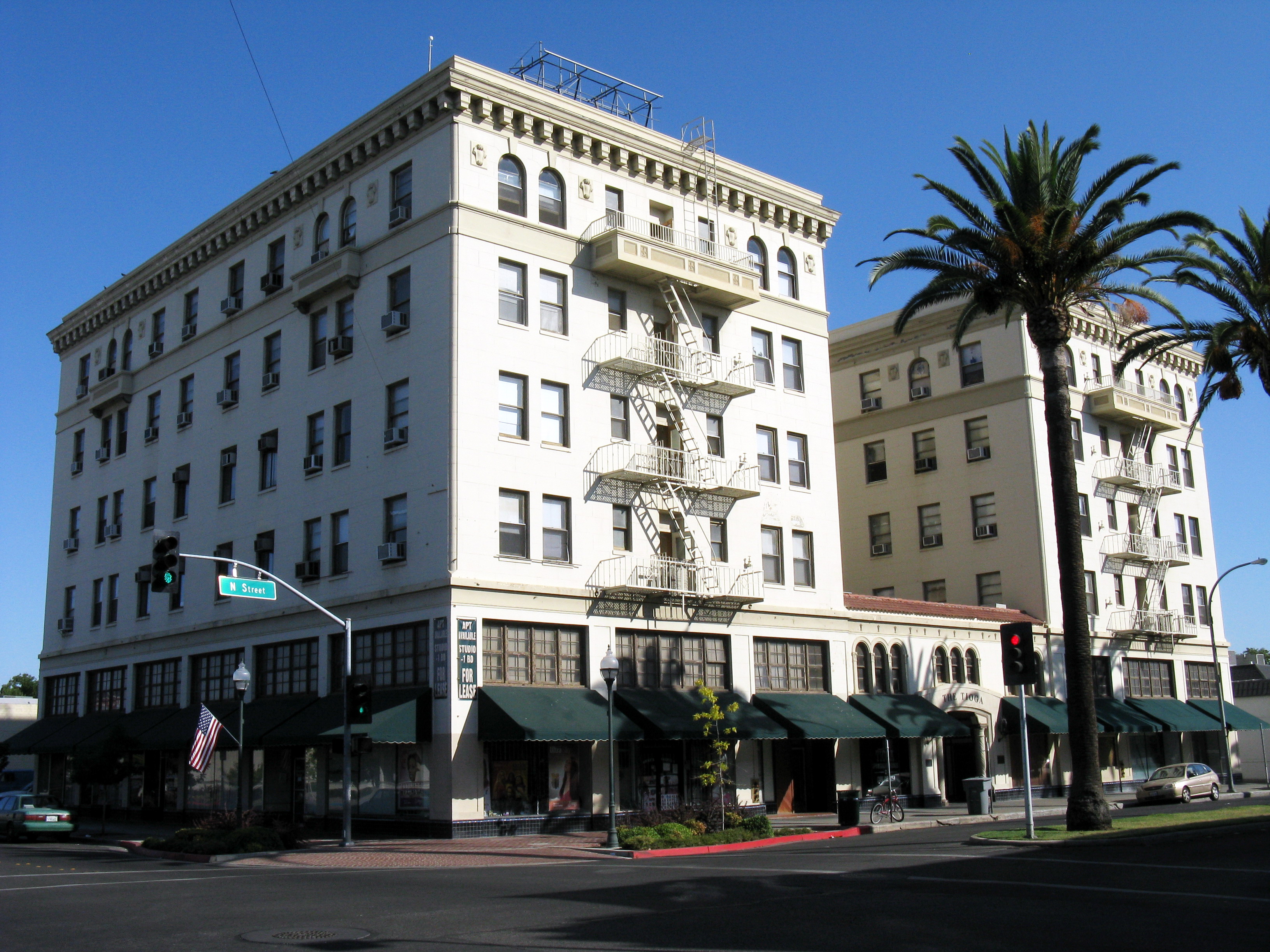 The historic Tioga Hotel located in Merced, California. It is listed on the National Register of Historic Places.