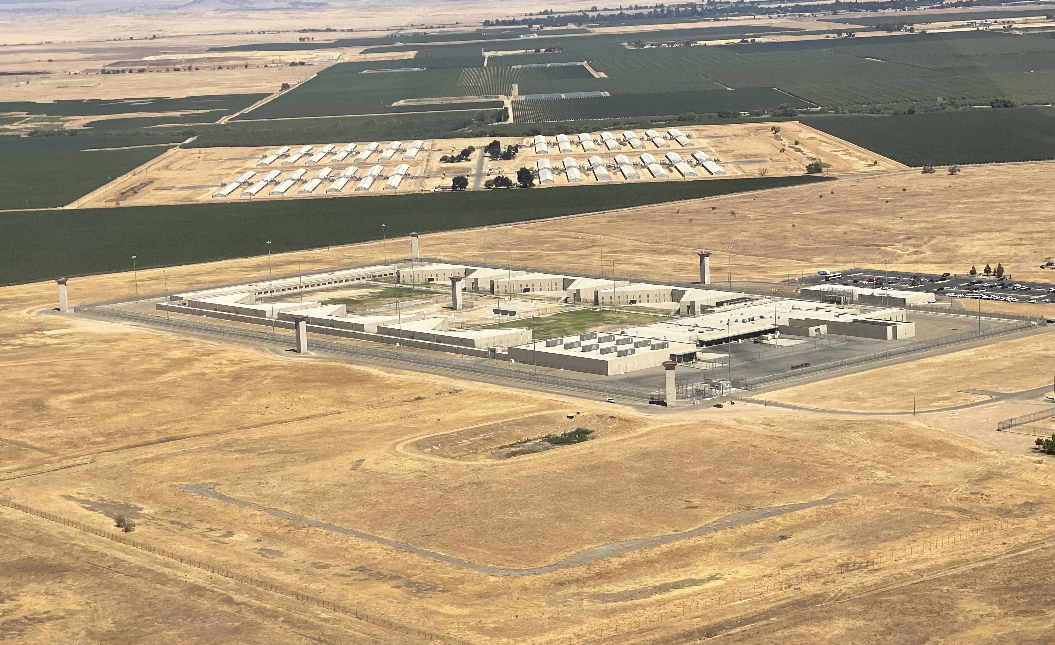 An aerial view of United States Penitentiary, Atwater in 2021. This high-security United States federal prison is for male inmates and is located in Merced County, California.