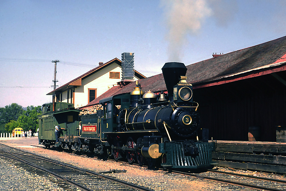 September 1964 Sierra 4-.6-0 #3 is in front of the now gone Jamestown depot after being used in the filming of the pilot episode of "The Big Valley"