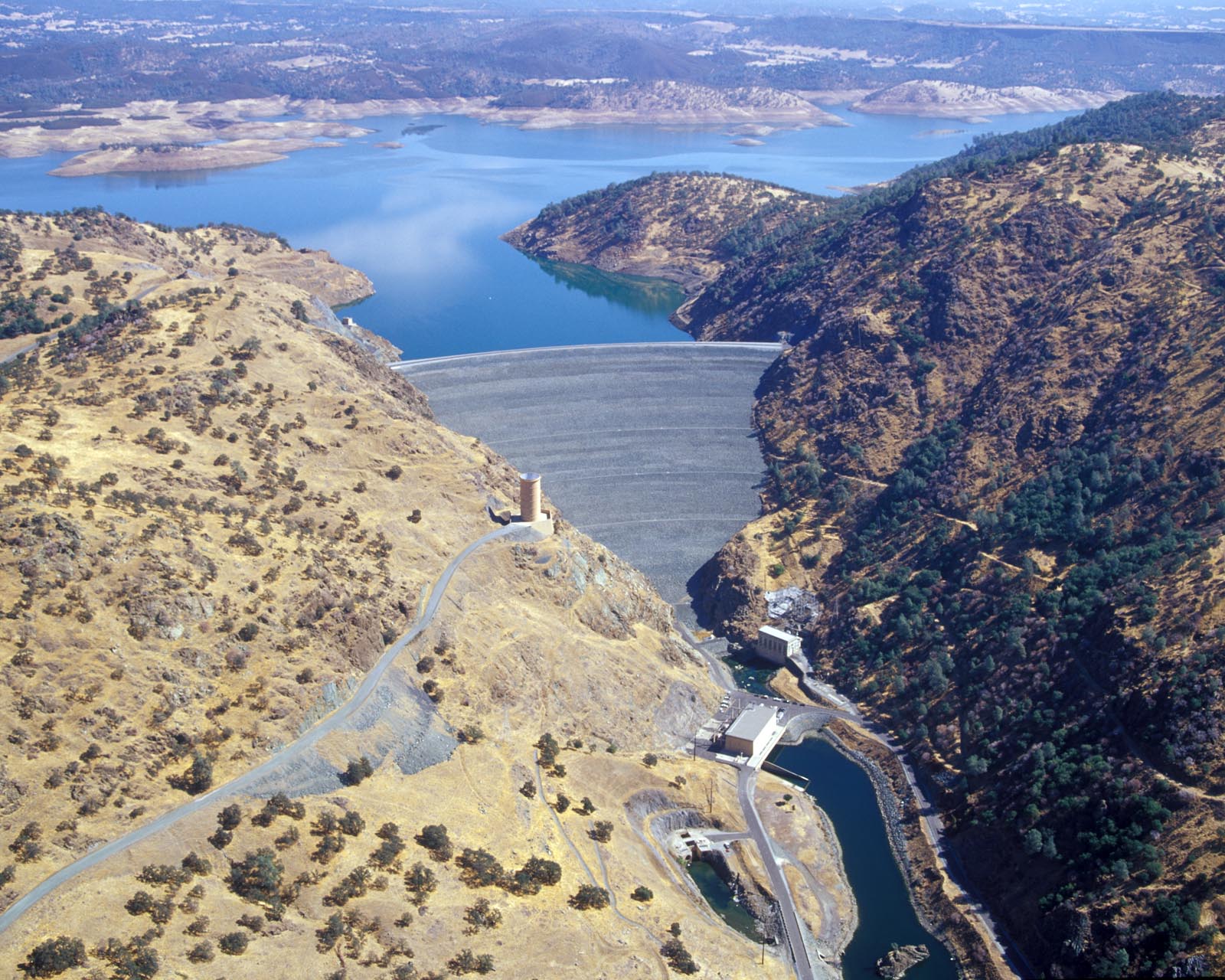 View of the New Melones Dam and reservoir in central California