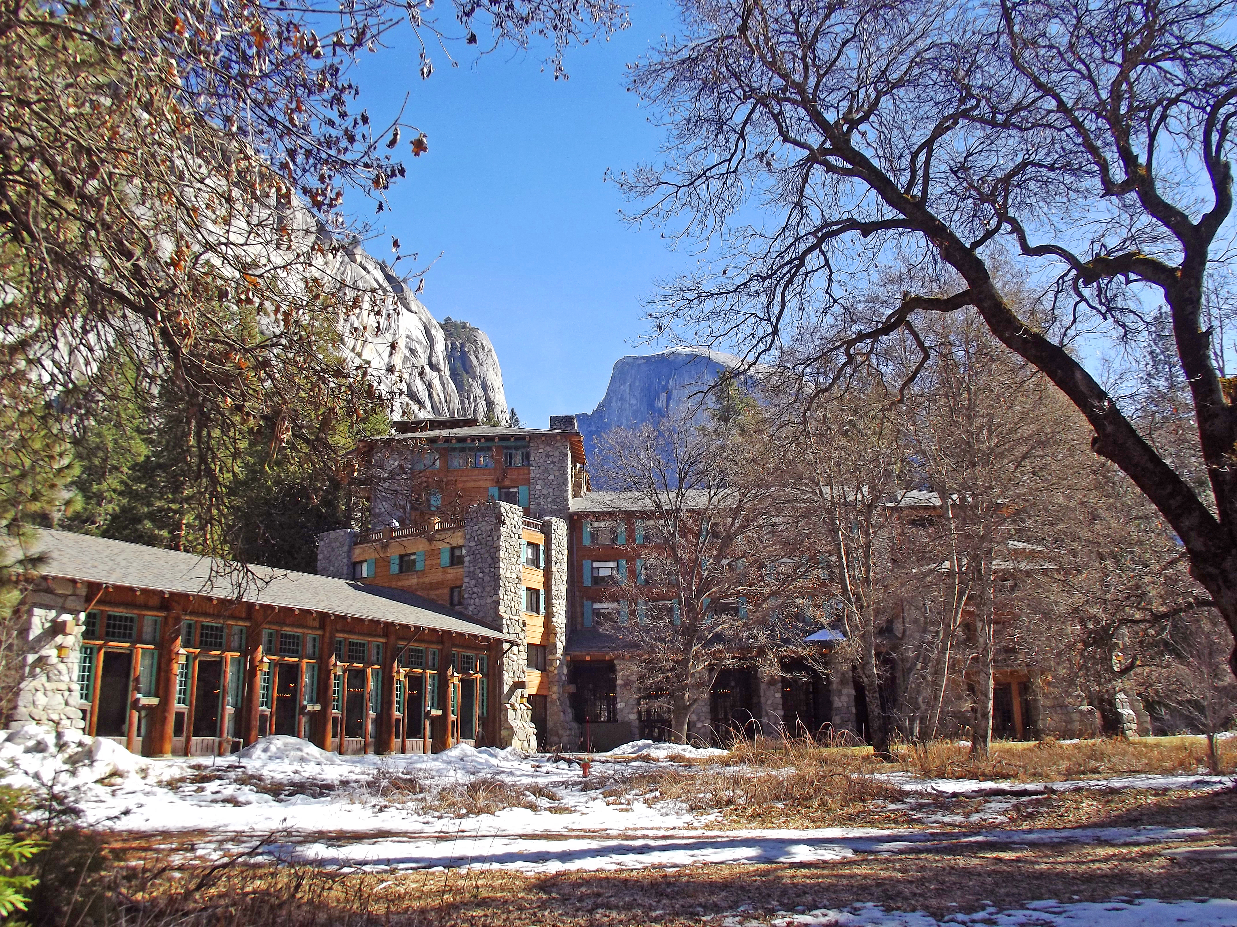 A view of Half Dome and the Ahwahnee Hotel in Yosemite National Park, California.