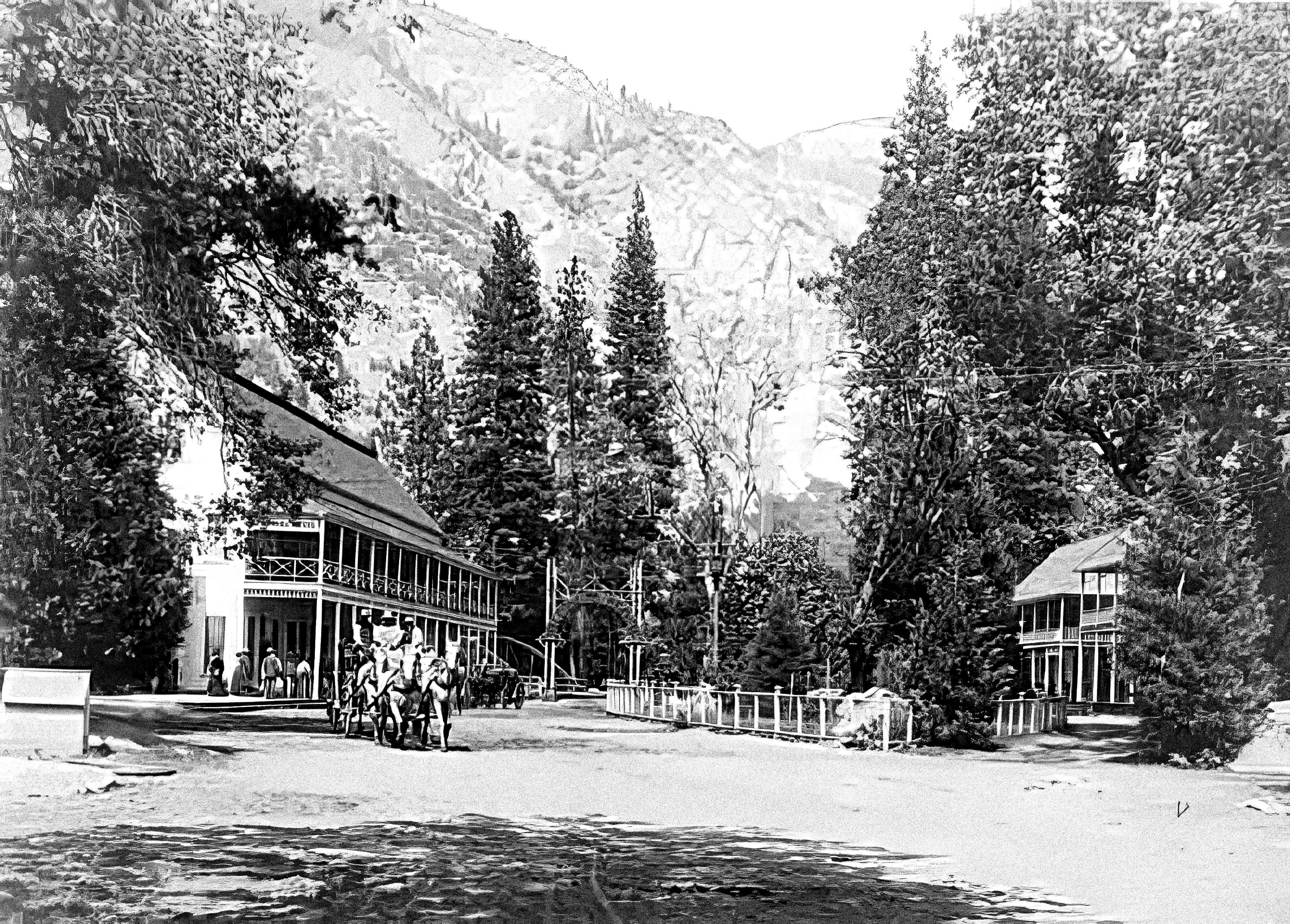 The Sentinel Hotel, originally known as the Yosemite Falls Hotel, was a landmark establishment located in the heart of Yosemite Valley, California. Built in 1876, it served as one of the valley's premier lodging facilities until the early 1900s.