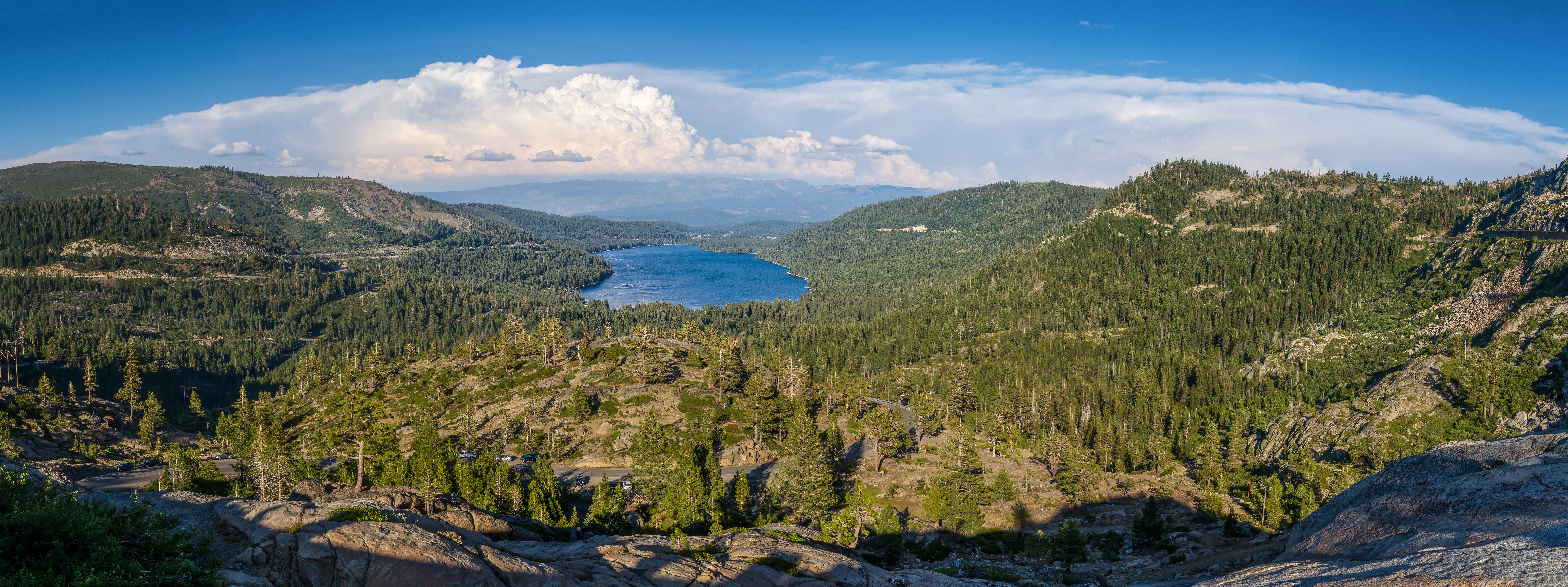 Donner Lake in the Sierra Nevada as seen from Donner Pass in July 2013.