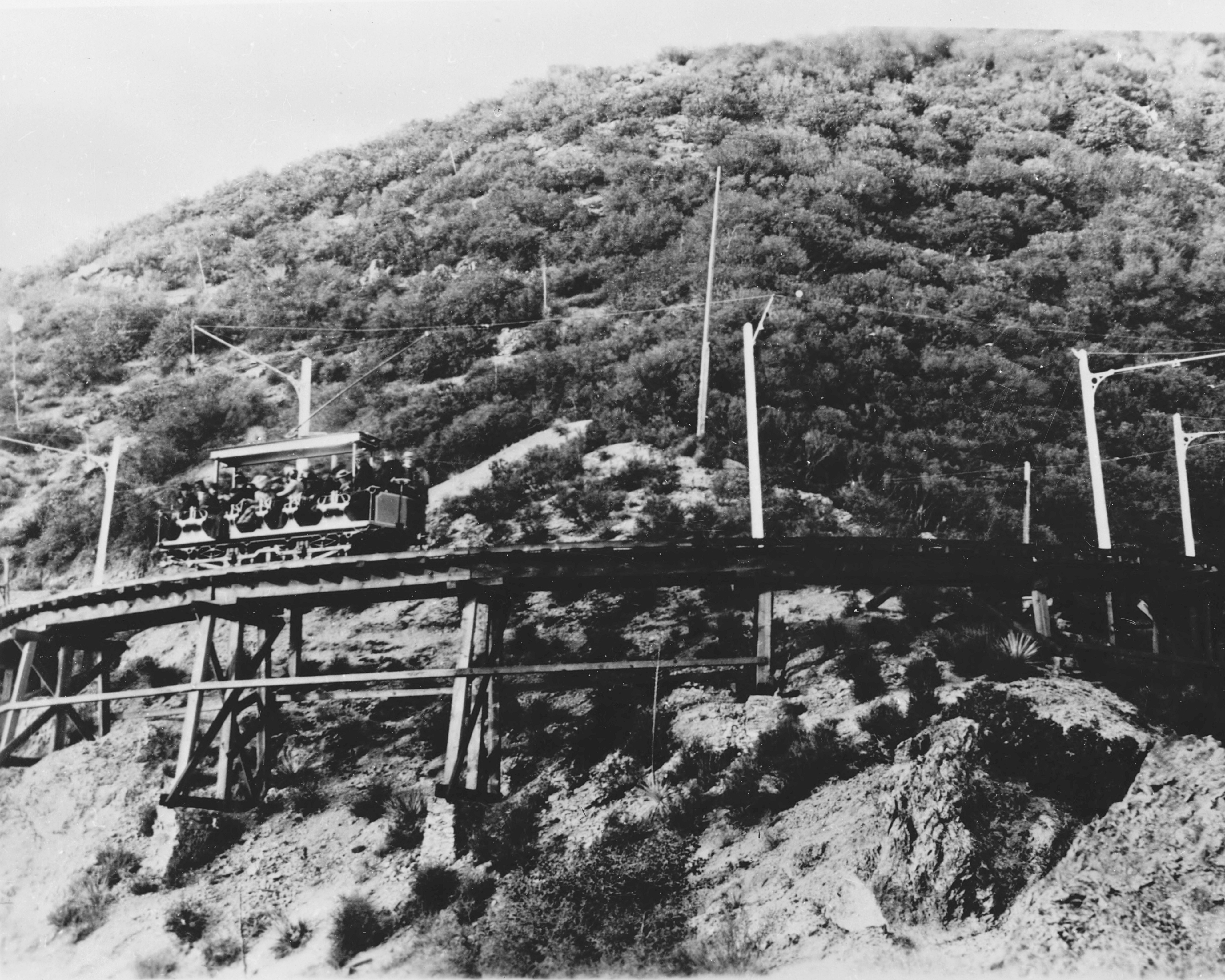 Circular railway bridge on the Mount Lowe Railway in the San Gabriel Mountains.