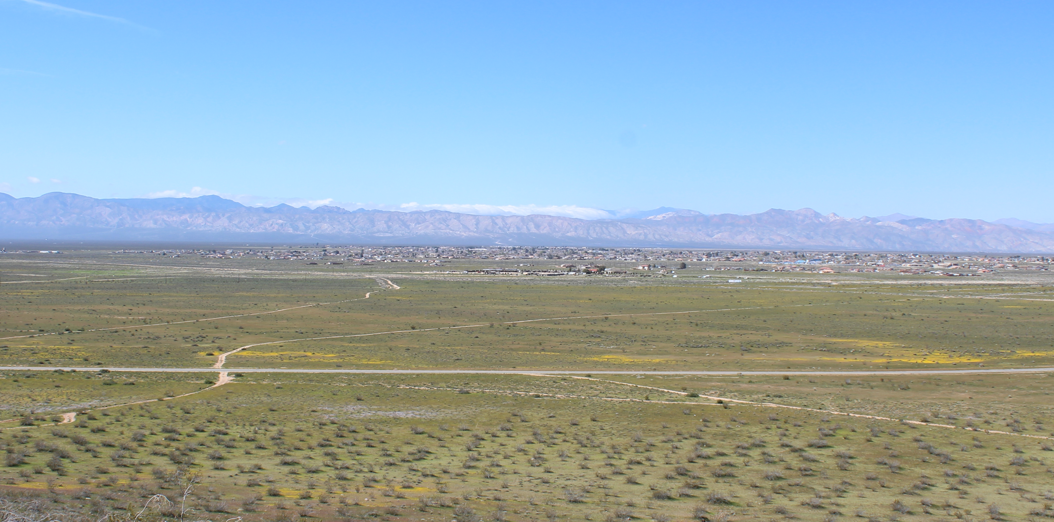 View of California City from the Twin Buttes with the Sierra Nevada Mountains in the background