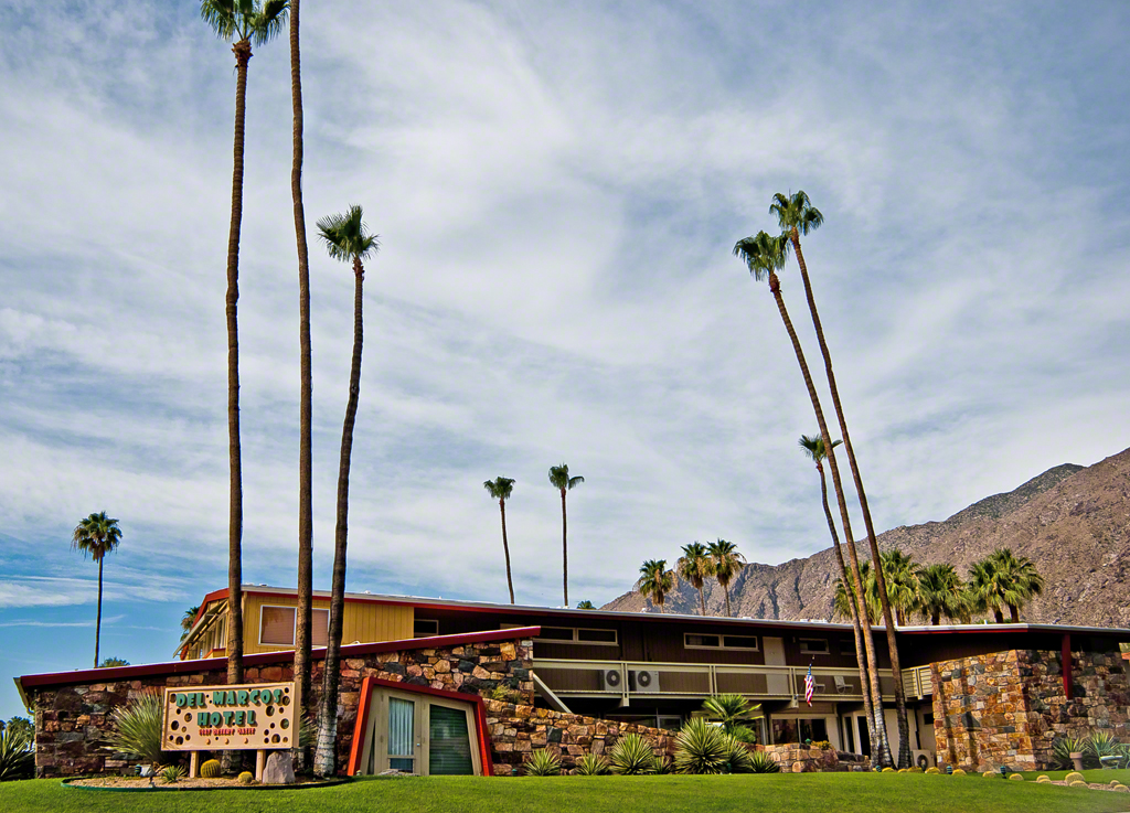 Designed in 1947 by the famed desert architect William F. Cody, the Del Marcos Hotel is ideally located in the legendary Palm Springs historic hotel and shopping district and only 1 block from downtown Palm Springs.