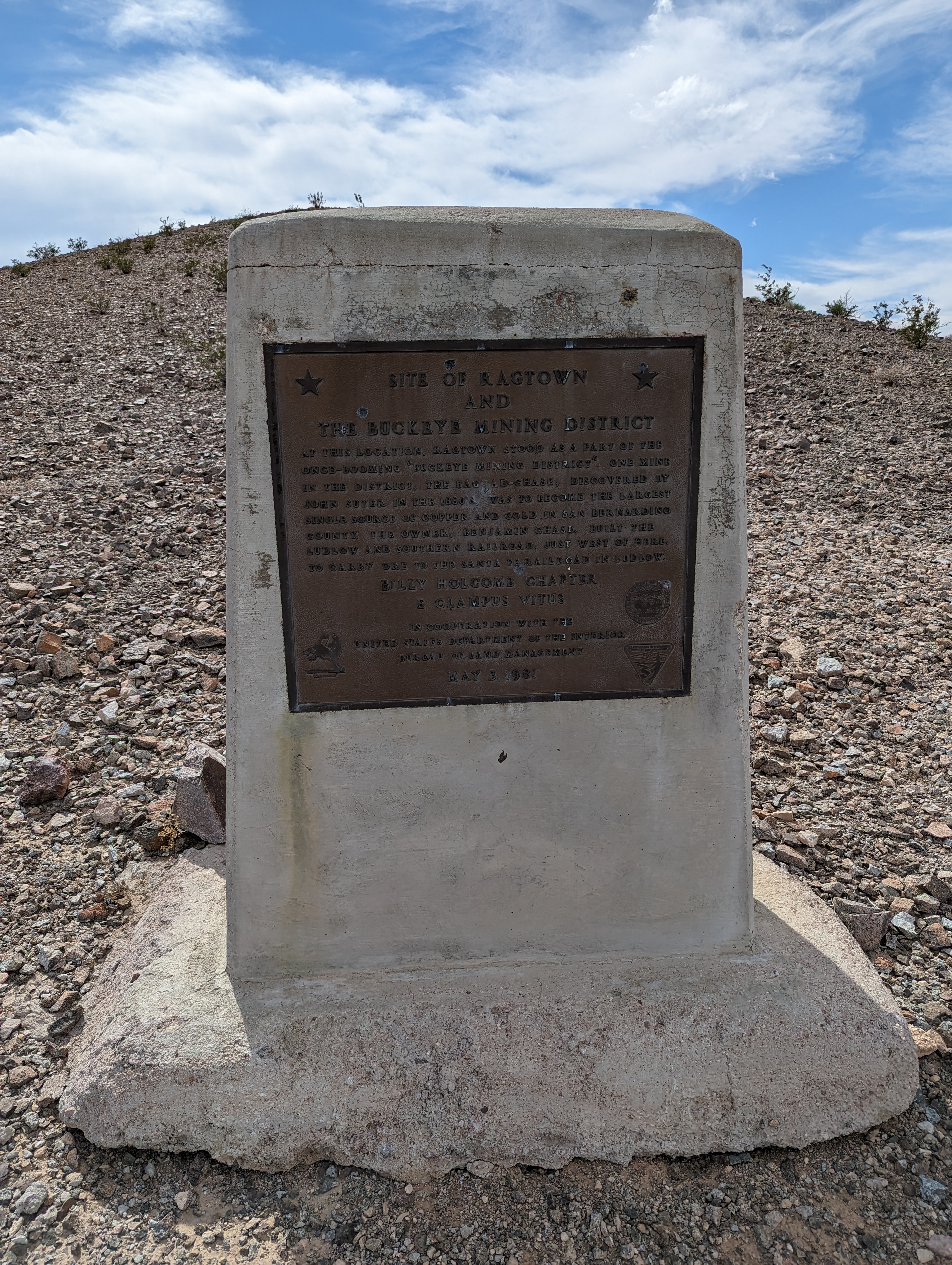 Picture of the Ragtown/Buckeye mining district plaque