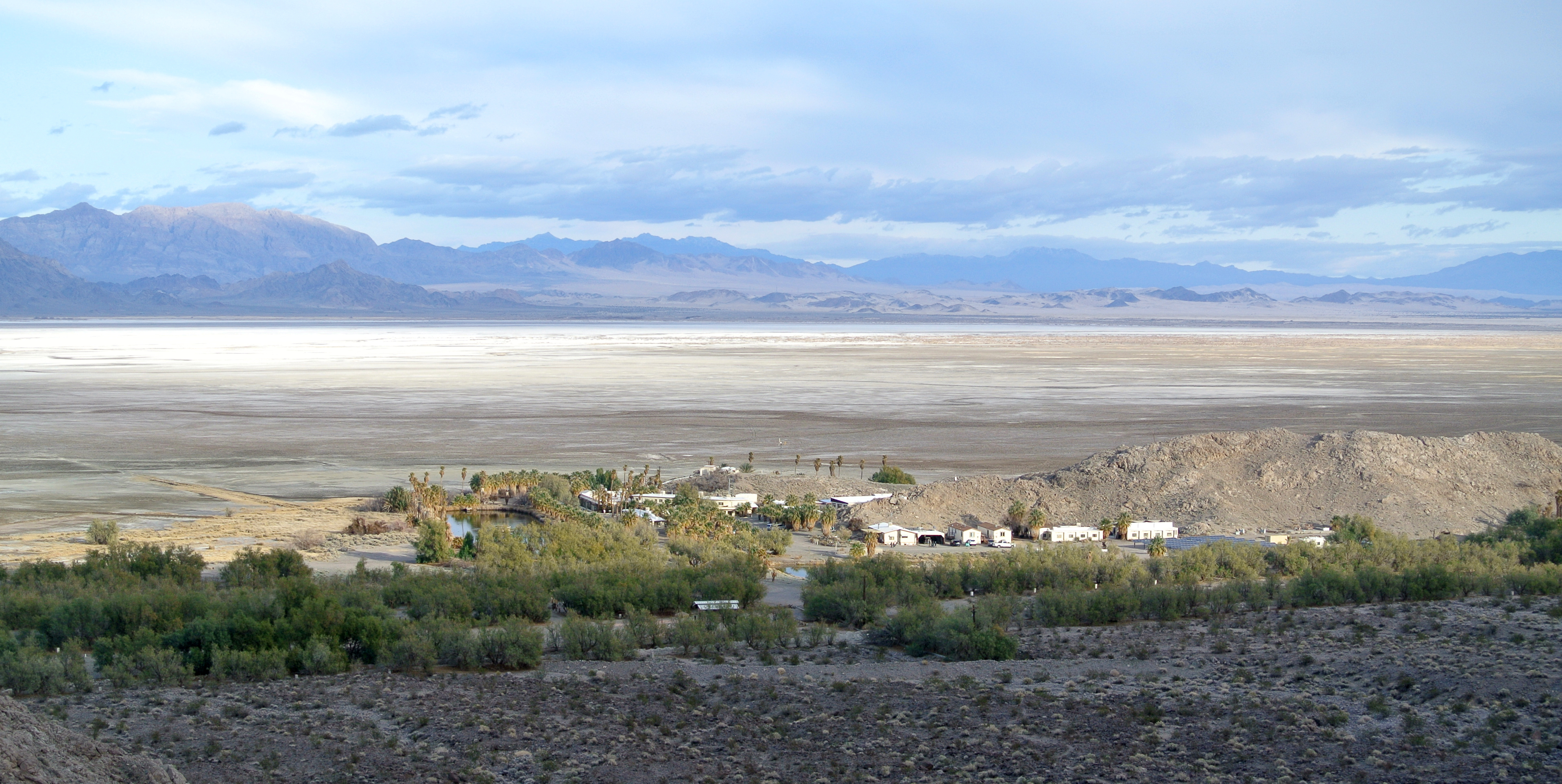 Soda Lake, San Bernardino County, California. Zzyzx and the Desert Studies Center in the foreground.