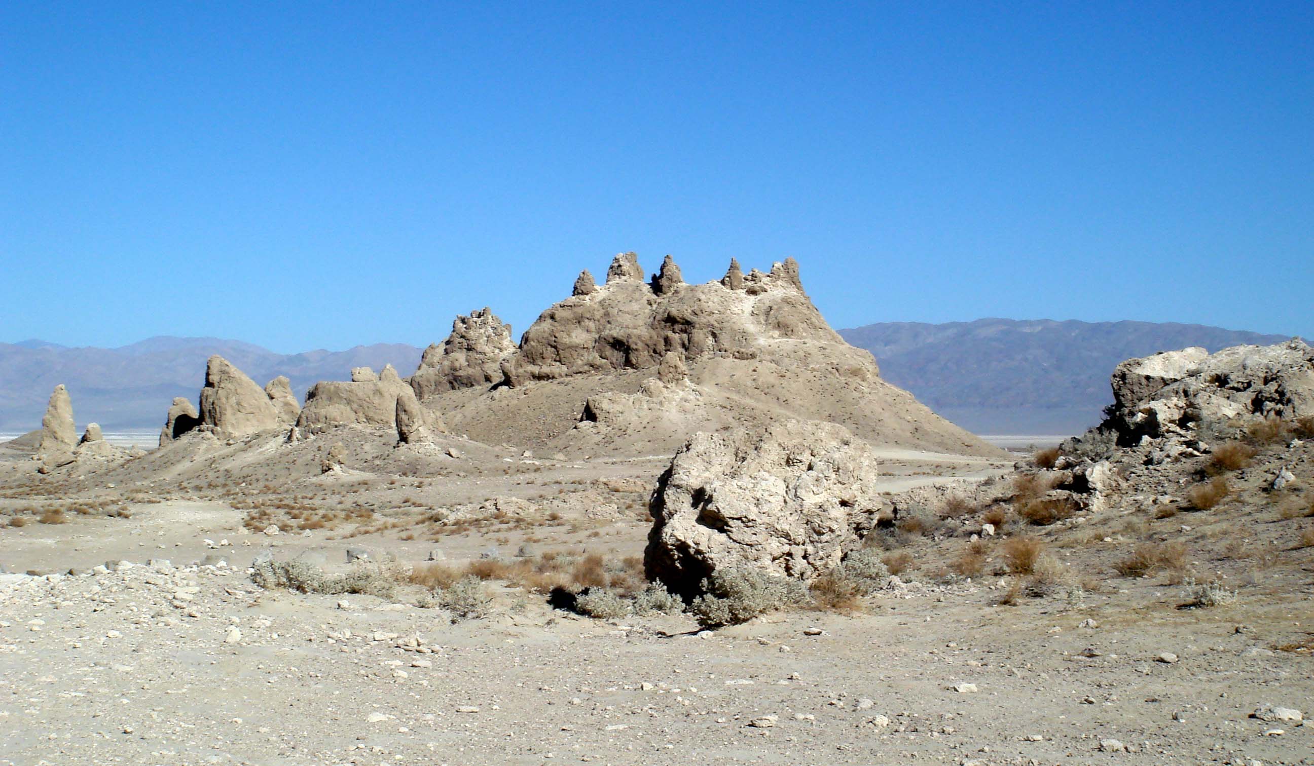 Some of the Trona Pinnacles, some of the Searles Lake bed is in background