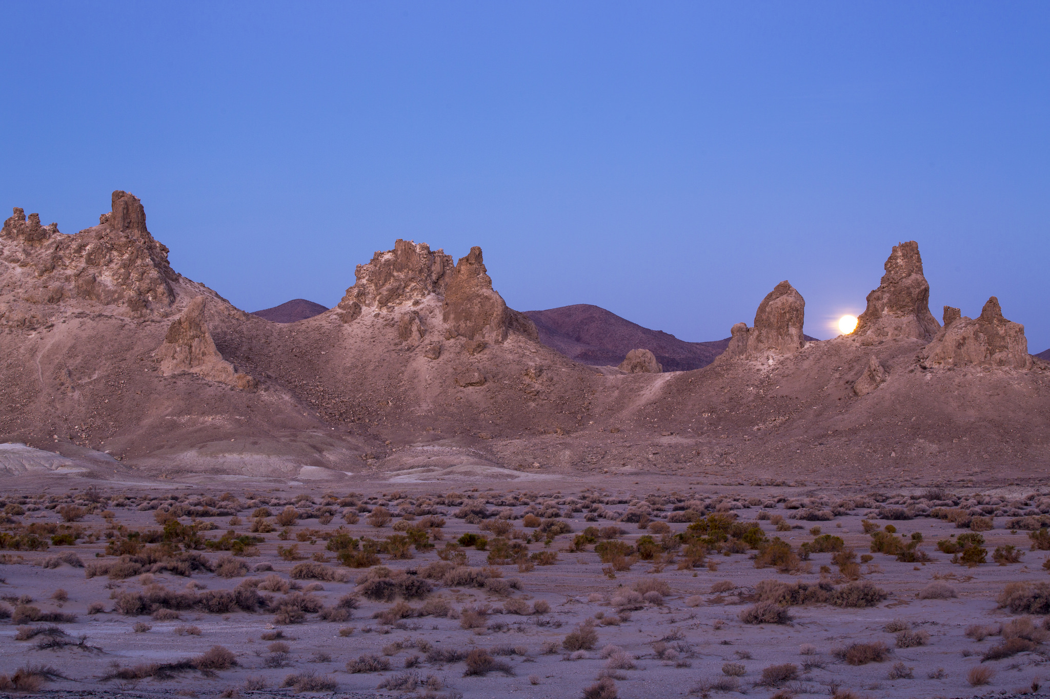 BLM Winter Bucket List #7: Trona Pinnacles, California, for Out of This World Rock Formations
The Trona Pinnacles, just outside of Ridgecrest, are some of the most unique geological features in the California Desert Conservation Area. The unusual landscape consists of more than 500 tufa spires, some as high as 140 feet, rising from the bed of the Searles Dry Lake basin. The pinnacles vary in size and shape from short and squat to tall and thin, and are composed primarily of spongy calcium carbonate (tufa). They were formed underwater from 10,000–100,000 years ago when Searles Lake was one of a chain of interconnected Pleistocene lakes stretching from Mono Lake to Death Valley. 
The Trona Pinnacles have been featured in many commercials and films, such as Star Trek and Planet of the Apes. A 0.5-mile hiking trail leads into the heart of the pinnacles for a close-up view of the spires and the surrounding desert.
Because summer temperatures often exceed 115 degrees, the best times to visit are late fall, winter, and early spring. Early morning, early evening, and nights with a full moon provide the most dramatic views.
Plan your visit: www.blm.gov/ca/st/en/fo/ridgecrest/trona.html

Photos by Bob Wick, BLM