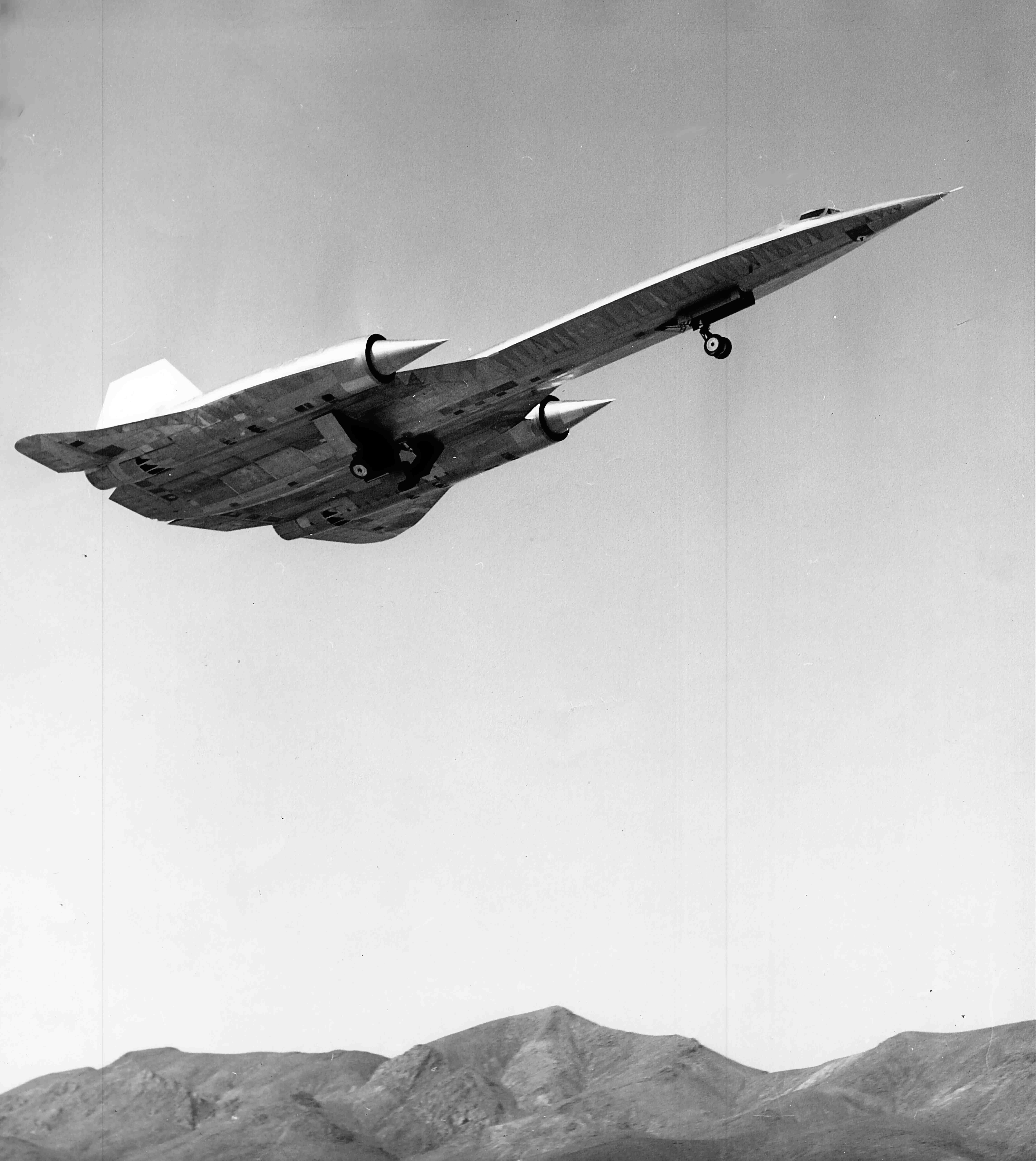 An A-12 (60-6924) takes off from Groom Lake during one of the first test flights, piloted by Louis Schalk. Lockheed Martin dates this image (mouse over) as the maiden flight of the A-12, taken April 26, 1962. Roadrunners Internationale, a reunion website for employees of secret US programs, labels the image as the second Schalk flight, dated May 4, 1962. According to habu.org, this photograph was taken during the official maiden flight on April 30, 1962 (and the April 26 flight was an accidental take-off).