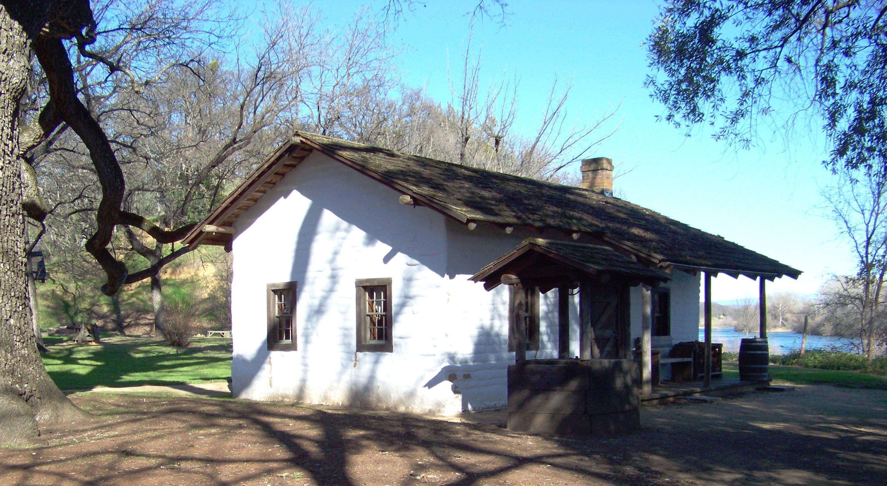 Front of the William B. Ide Adobe in William B. Ide Adobe State Historic Park, a California adobe and history museum near Red Bluff, Northern California, USA