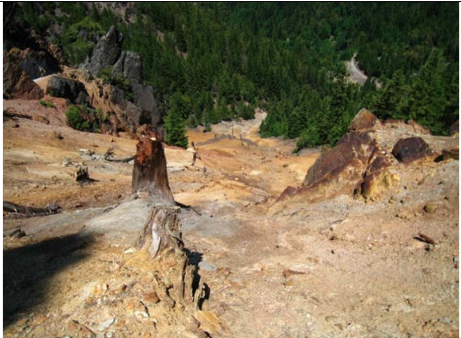 Main waste rock pile at The Blue Ledge Mine.