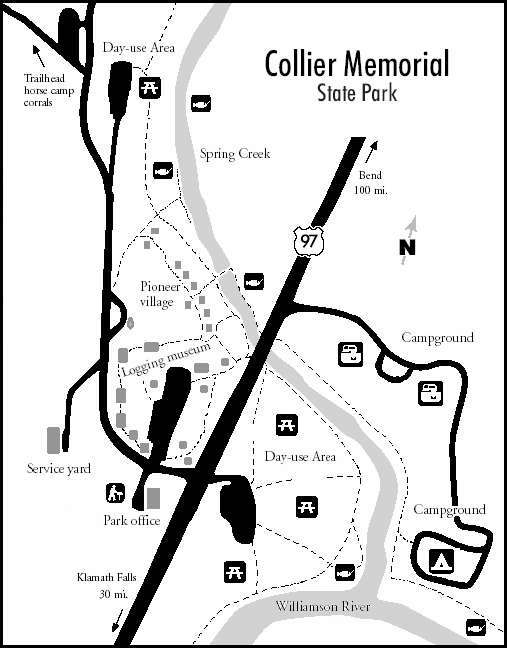 Map of Collier Memorial State Park in southern Oregon