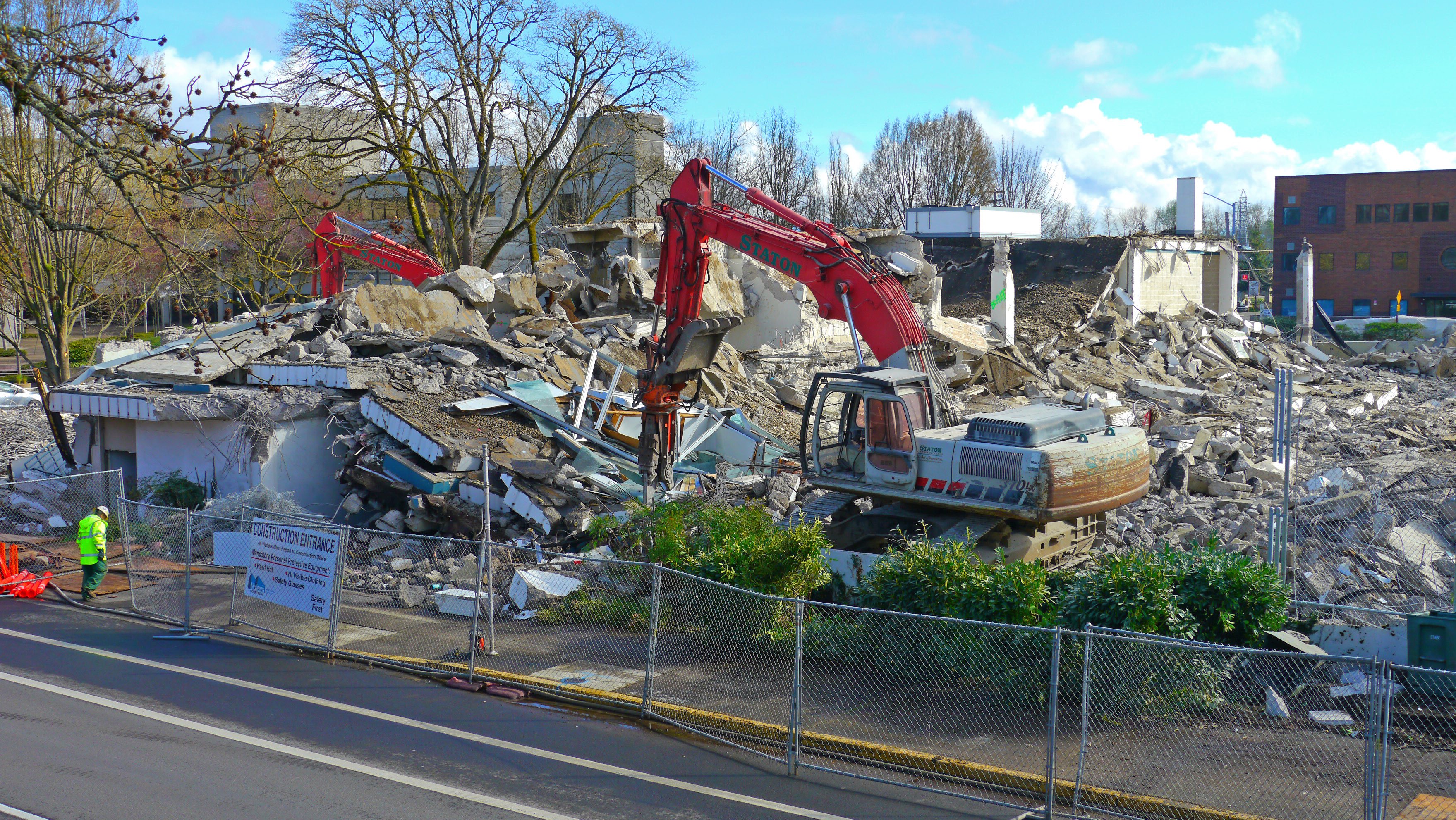 Demolition work underway on Eugene City Hall, in Oregon, on March 12, 2015.