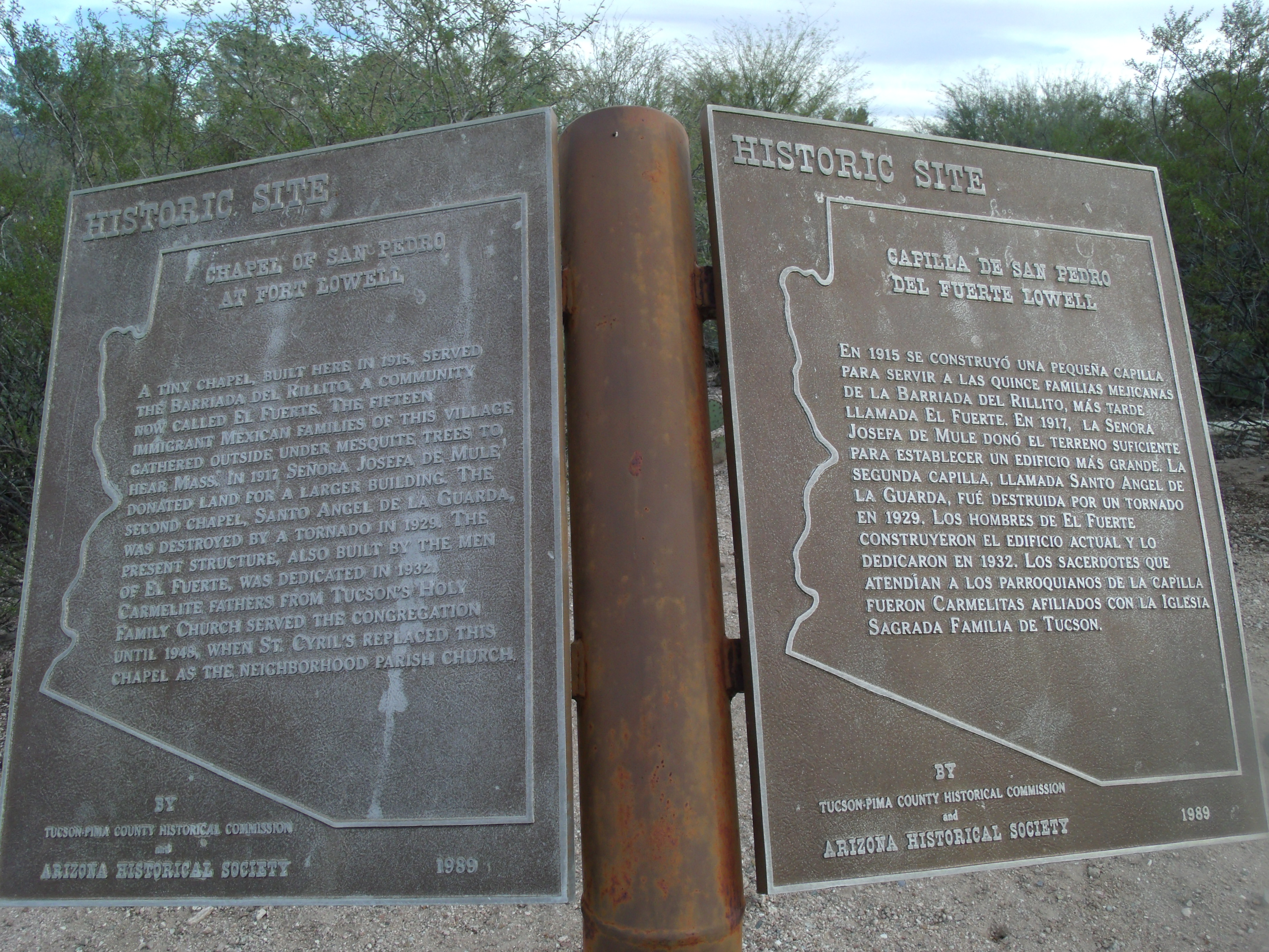 The San Pedro Chapel National Register of Historic Places Marker located at 5230 E. Ft. Lowell Rd. in Tucson, Az.