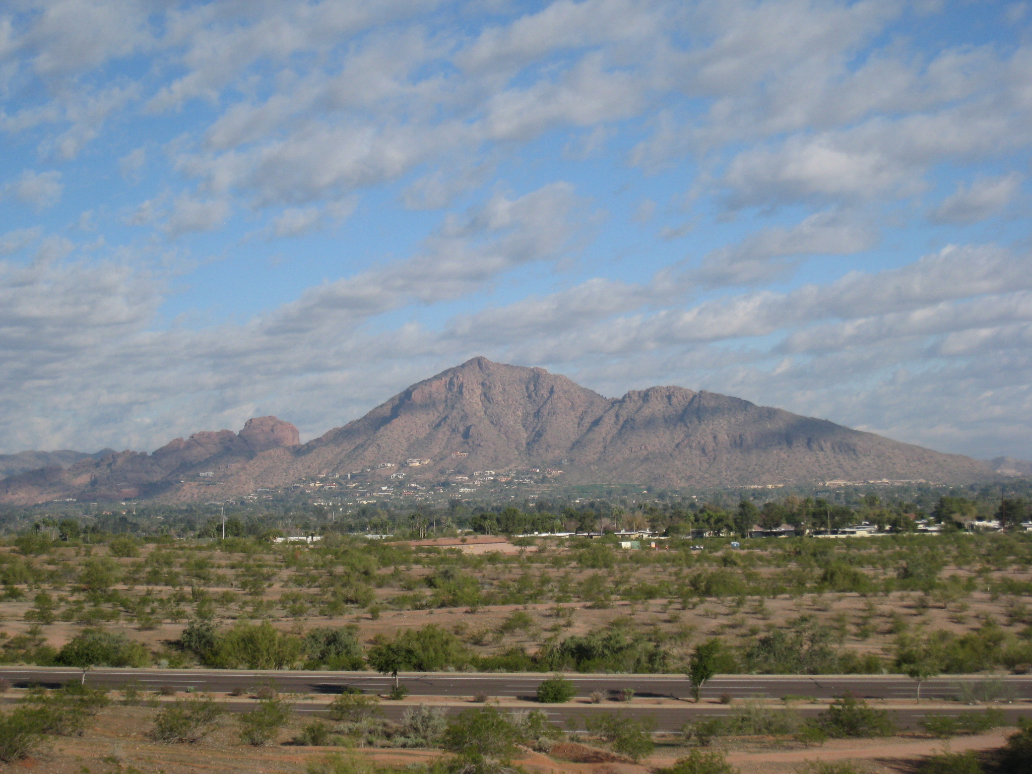 Sunday morning view of Camelback Mountain from Papago Park in Phoenix