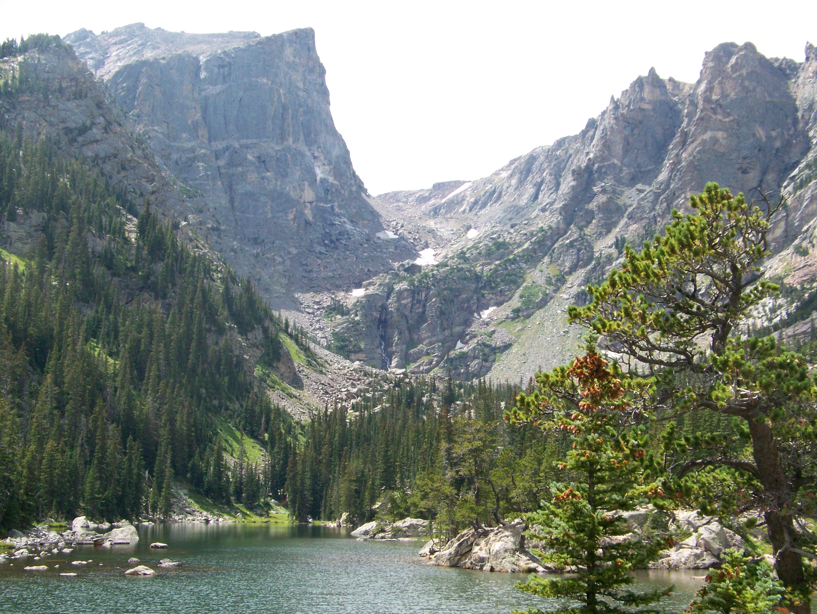 Taken along the Eastern Shore of Dream Lake, aimed towards the Continental Divide, with Hallets peak to the left.