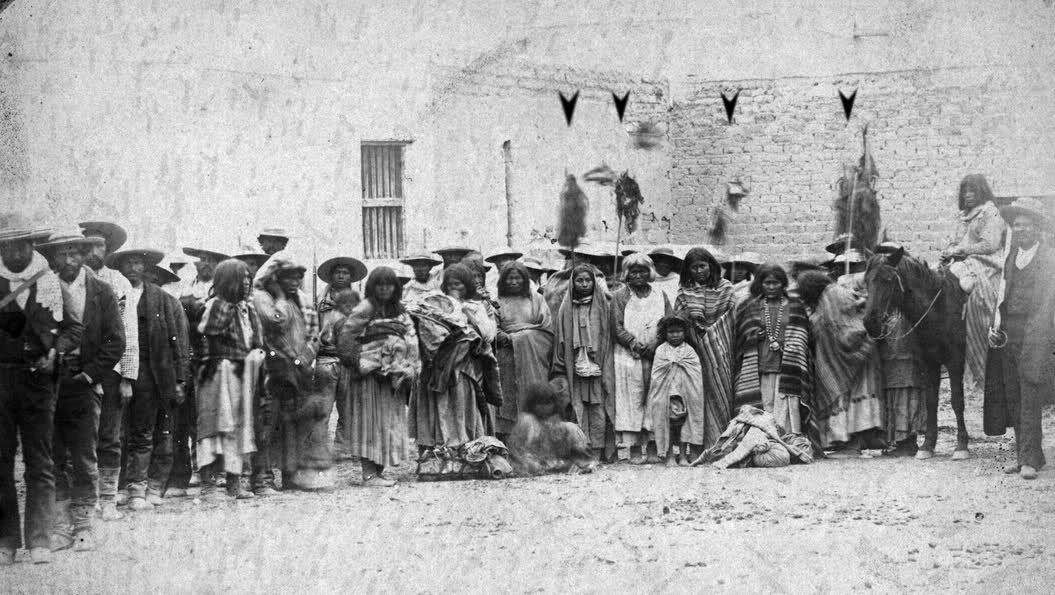 A photo of Apache prisoners taken at the Battle of Tres Castillos in October 1880.  This photo taken in Chihuahua, Mexico.