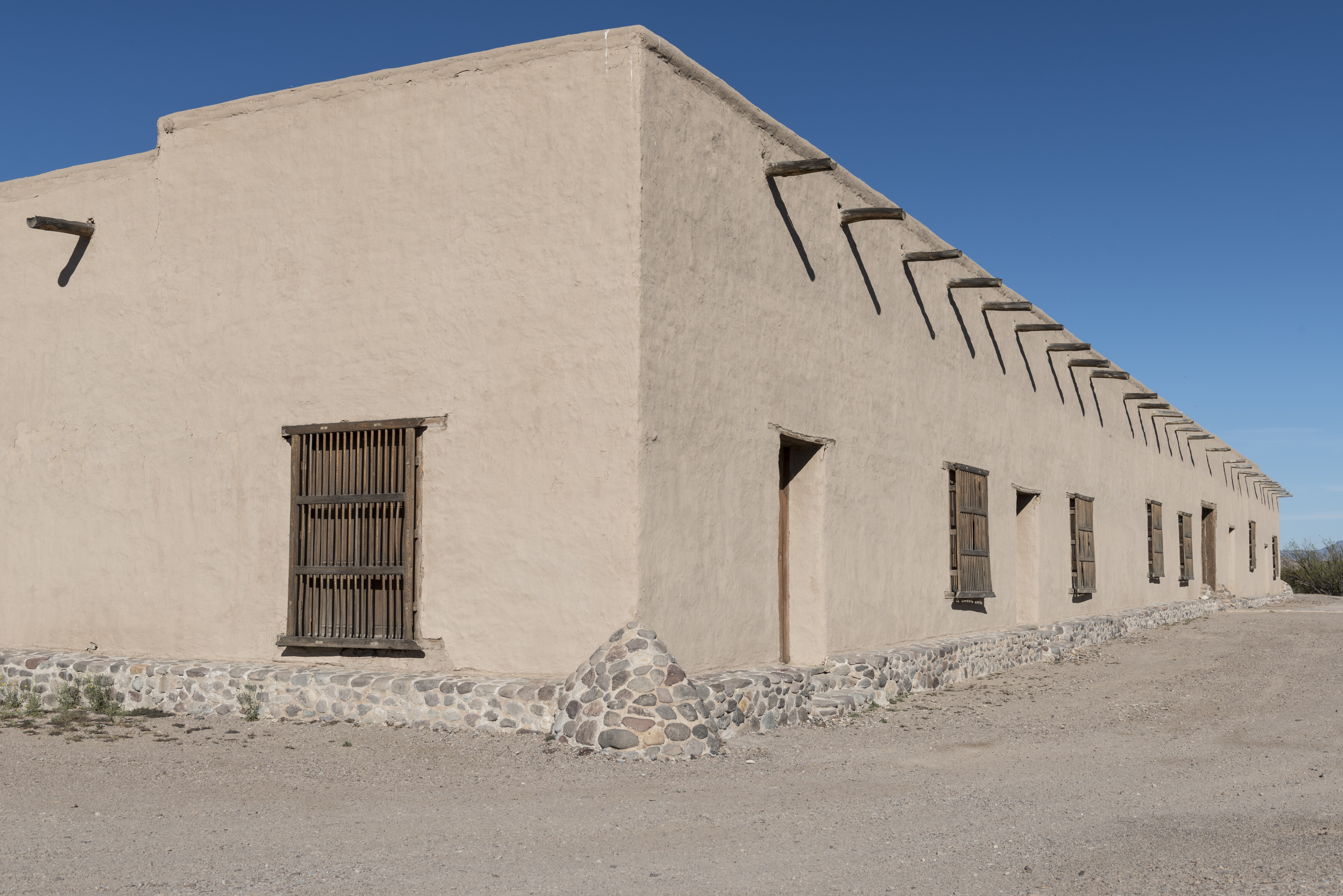 Title: A portion of Fort Leaton, a Texas State Historic Site, on the edge of Presidio, along the Rio Grande River in Brewster County, Texas
Physical description: 1 photograph : digital, tiff file, color.

Notes: Title, date, and keywords based on information provided by the photographer.; Gift; The Lyda Hill Foundation; 2014; (DLC/PP-2014:054).; The adobe structure, which now serves as the western-side visitor center for BIg Bend Ranch State Park, was built in the 1830s and purchased by a prominent Anglo-American landholder, Ben Leaton, who expanded it into fortress dimensions and made it his home. What came to be called "Fort Leaton," though, contrary to erroneous local lore, it was never a Spanish fortification, was also Presidio County's first seat of government.; Forms part of: Lyda Hill Texas Collection of Photographs in Carol M. Highsmith's America Project in the Carol M. Highsmith Archive.; Credit line: The Lyda Hill Texas Collection of Photographs in Carol M. Highsmith's America Project, Library of Congress, Prints and Photographs Division.