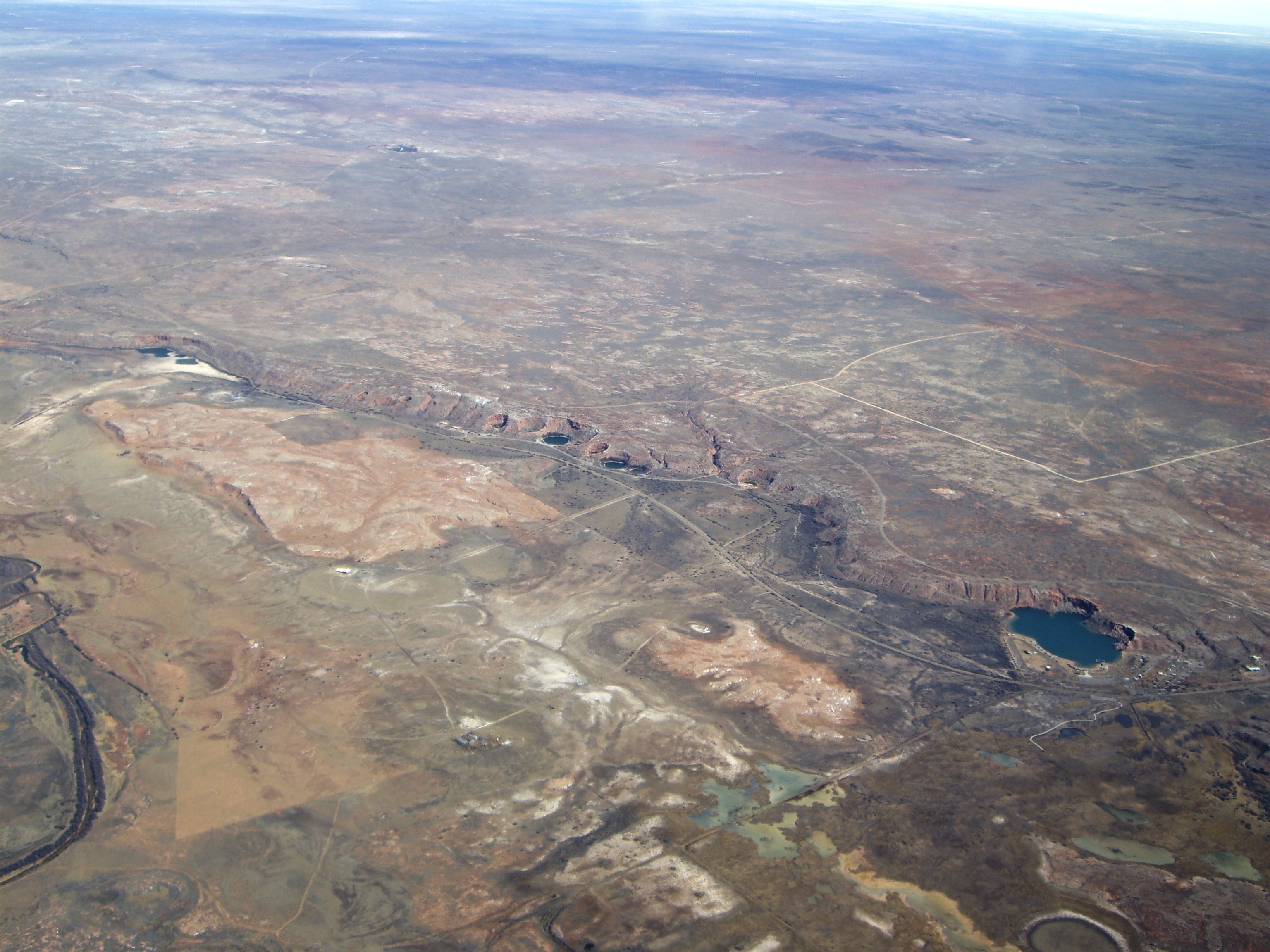 An aerial view of the Bottomless Lakes State Park near Roswell NM
