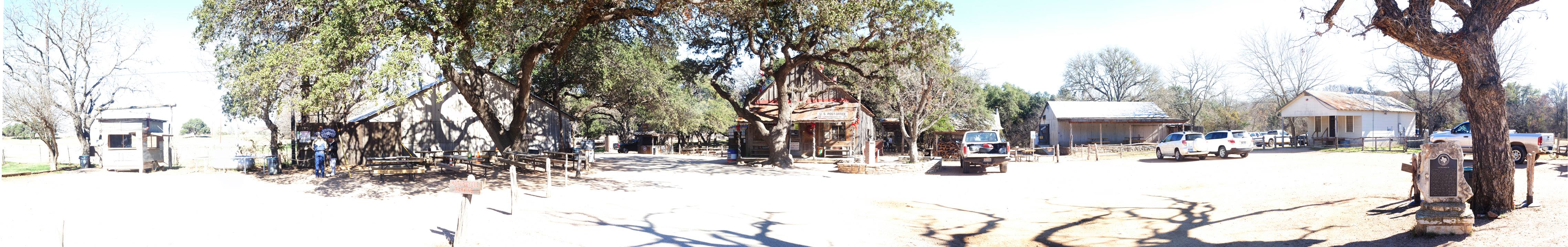 A panoramic of Luckenbach from the parking lot.