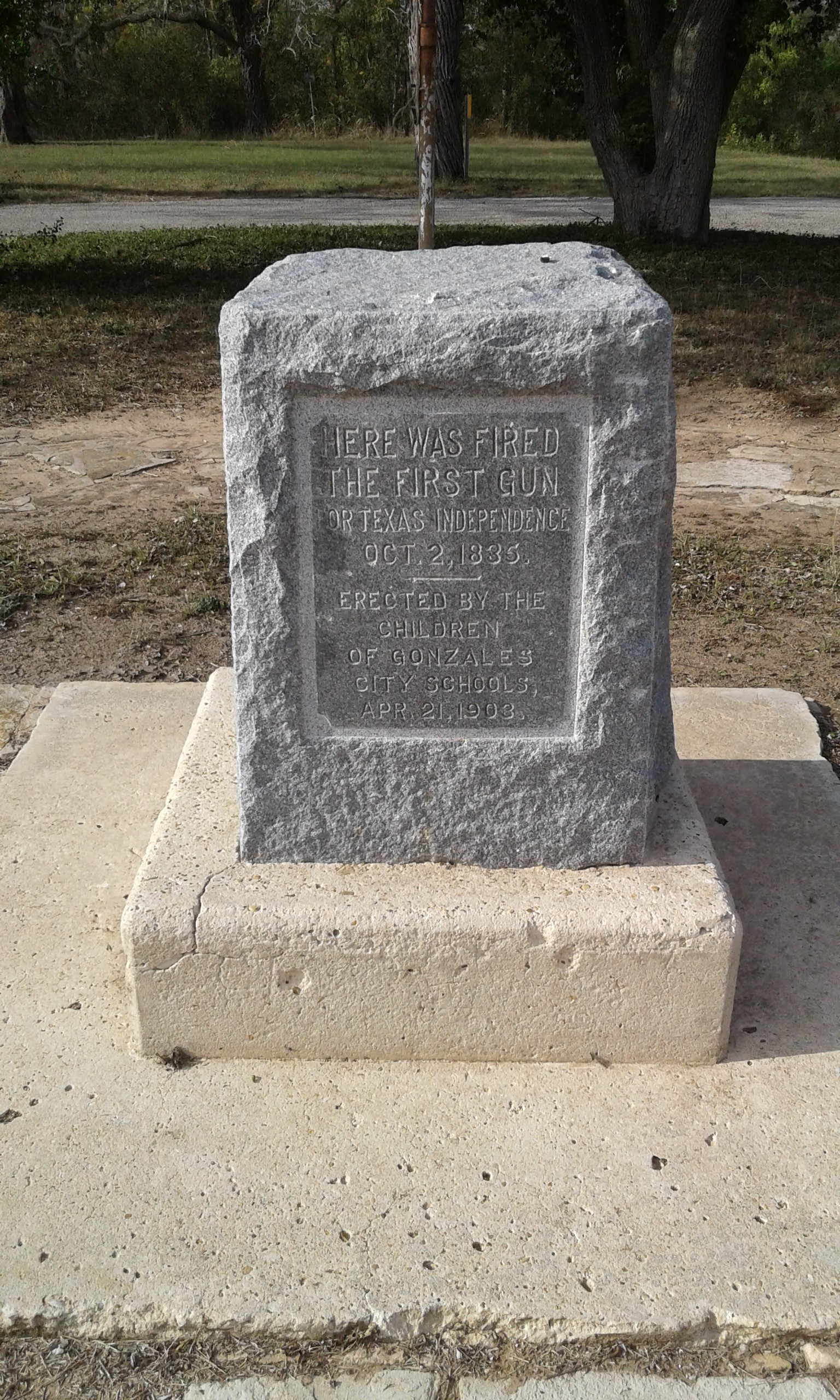 Memorial stone erected at the purported site of the Battle of Gonzales, Gonzales, Texas, USA