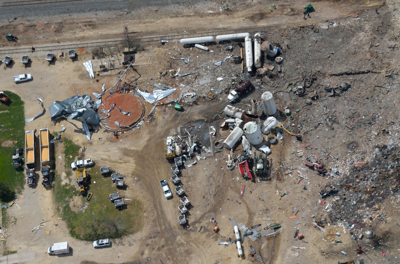 Aerial photo of the west explosion site taken several days after blast (4/22/2013).
