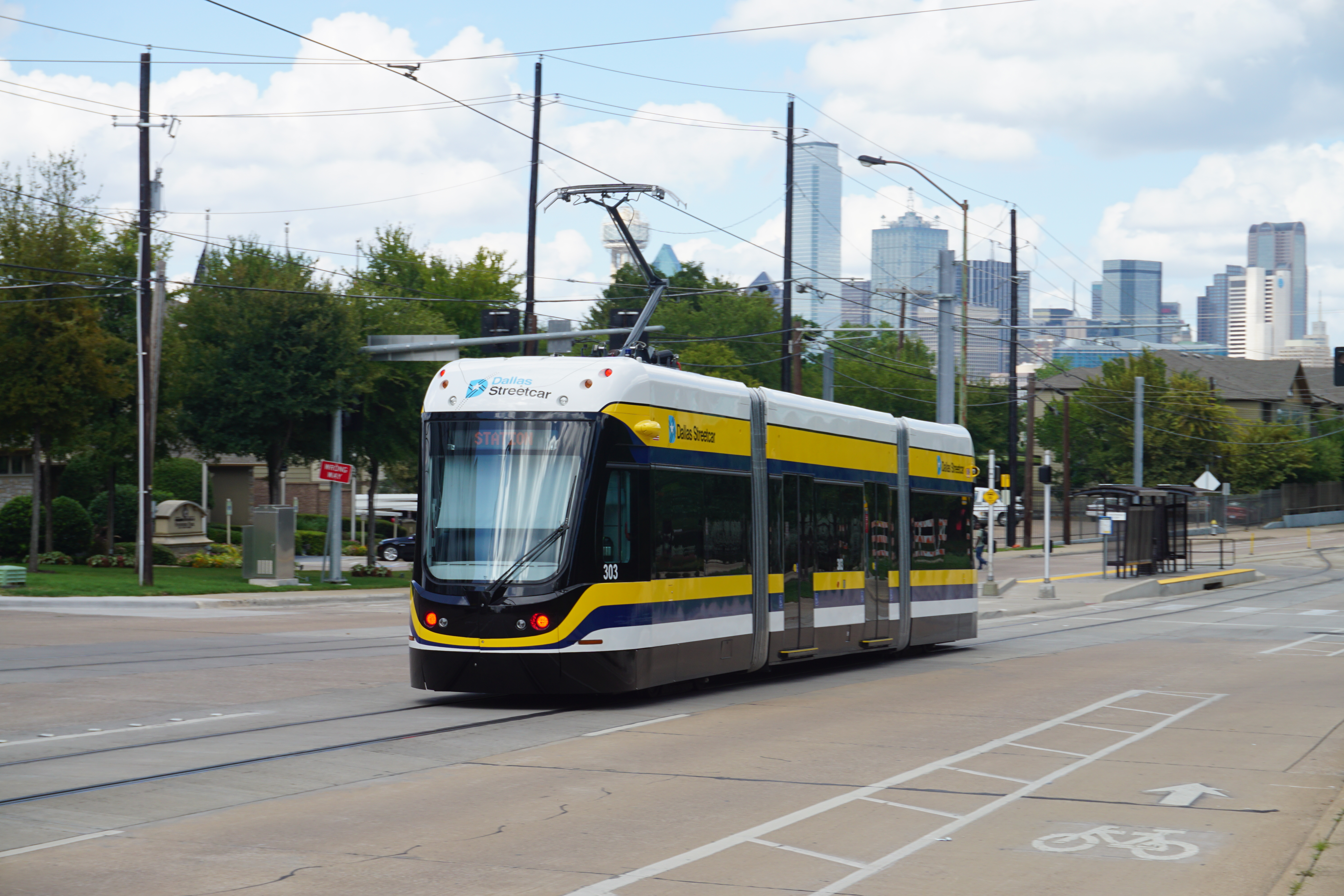 A Dallas Streetcar in the Oak Cliff neighborhood in Dallas, Texas (United States).