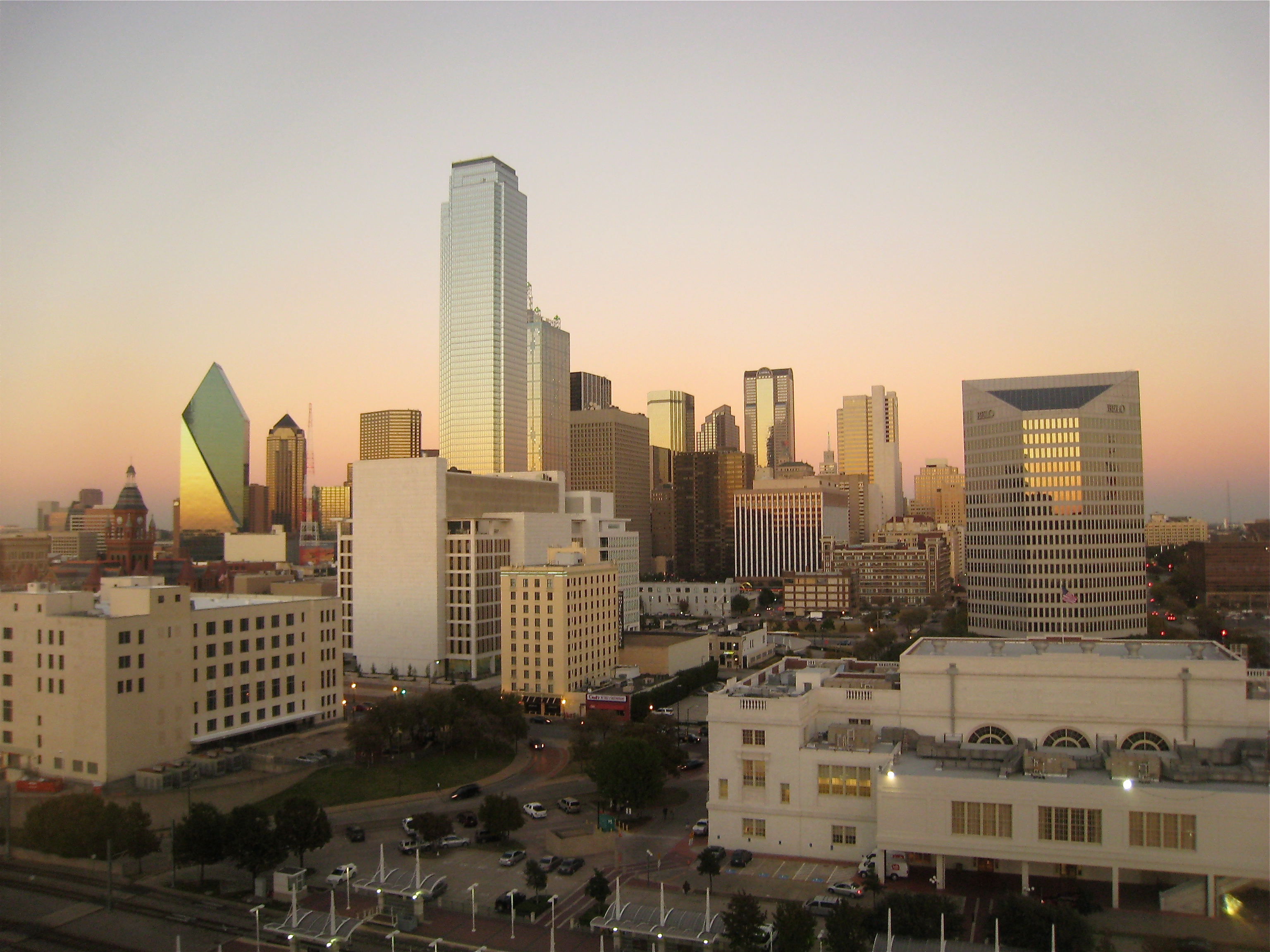 The skyline of Dallas, Texas, as seen from the twelfth floor of the Hyatt Regency Hotel in Dallas.