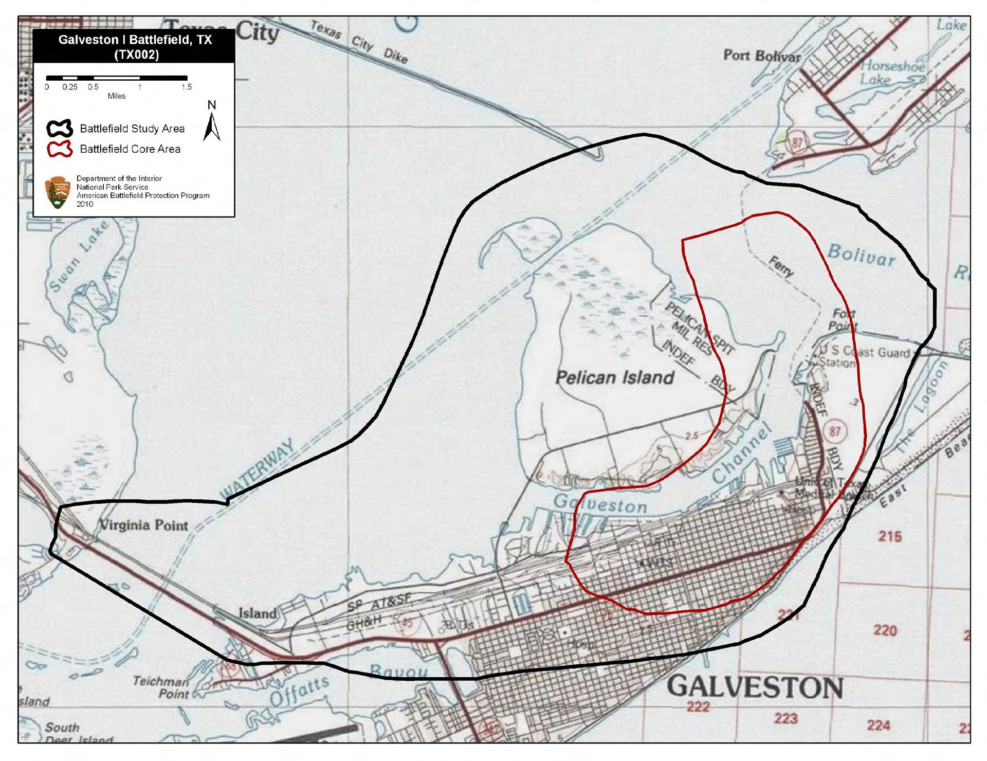 Map of battlefield core and study areas.