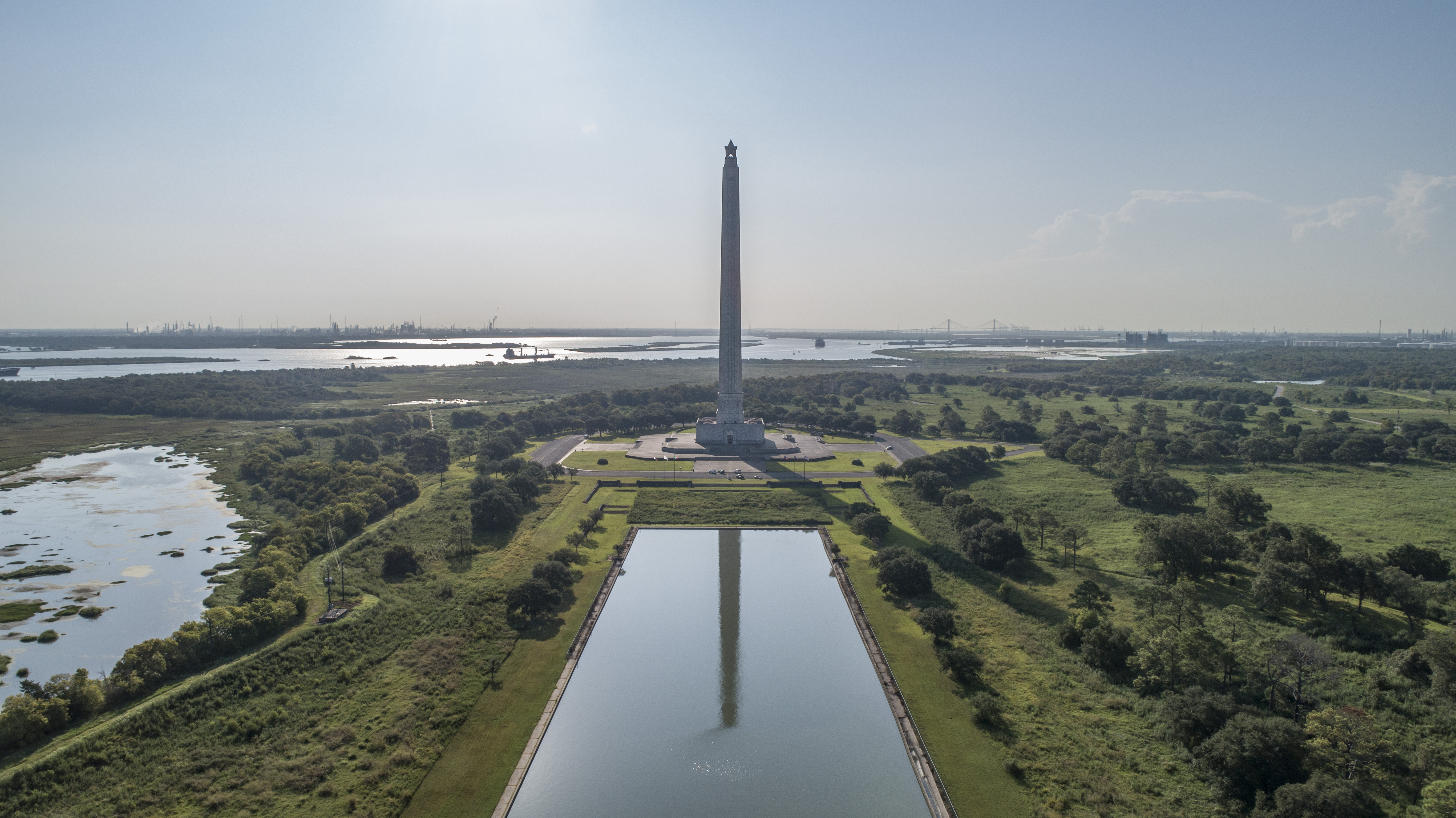 The San Jacinto Monument and reflection pool at the San Jacinto Battleground