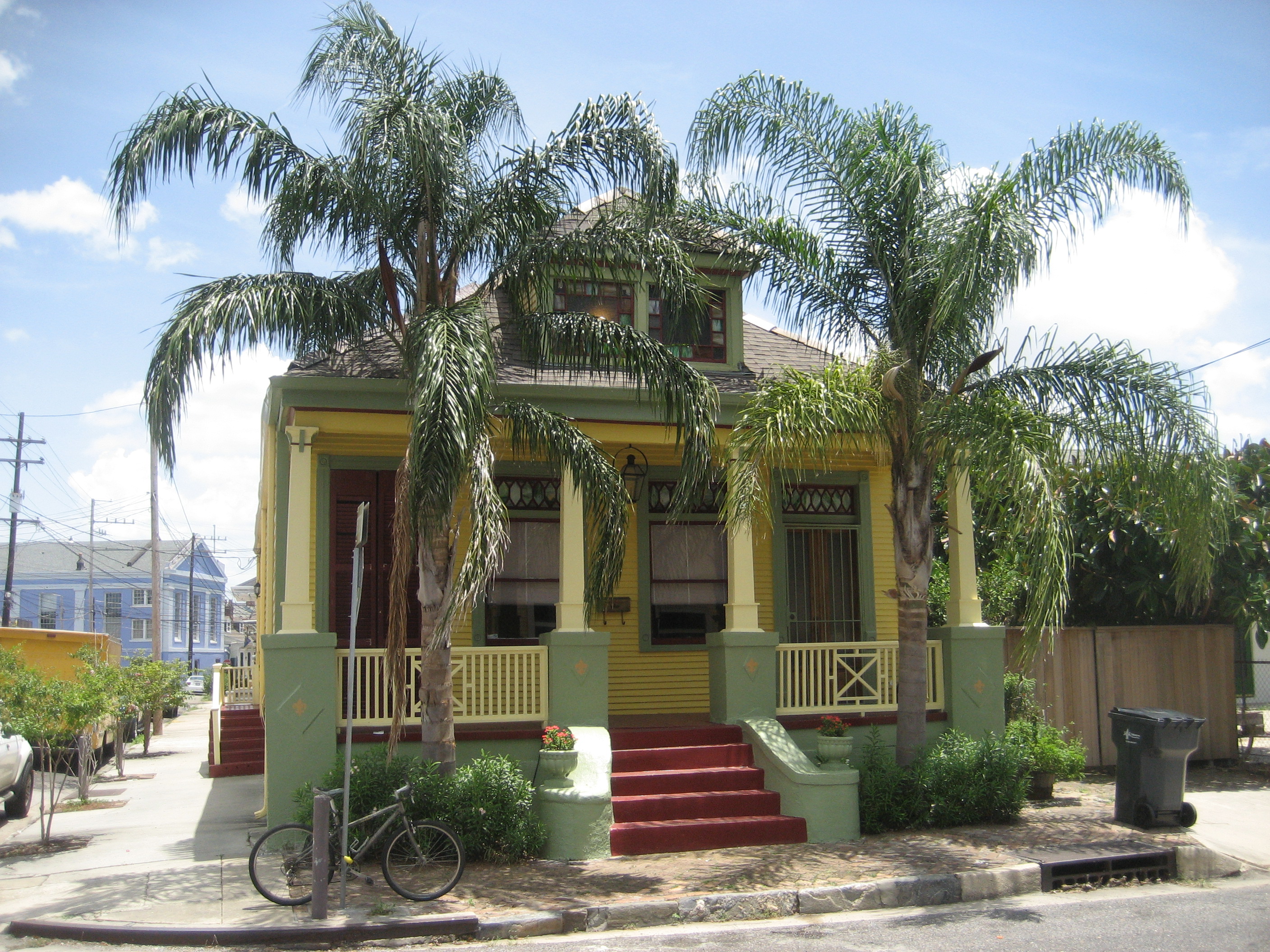 New Orleans: House in the Faubourg Marigny neighborhood. Chartres Street runnining downriver at left.
