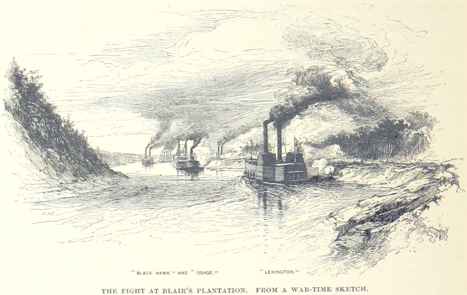 On 12 April 1864, Union gunboats engage Confederate infantry at the Battle of Blair's Landing.