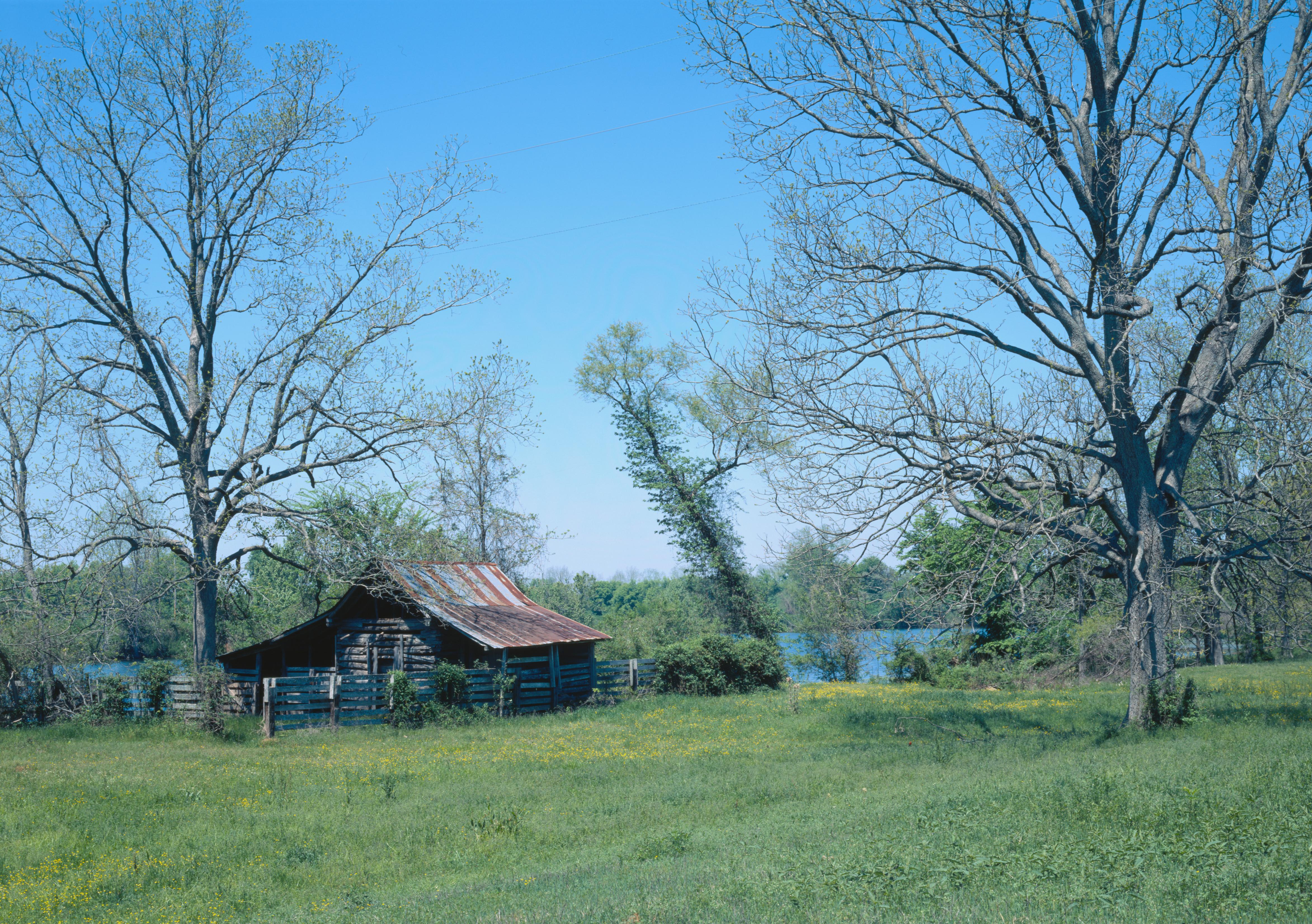 Log house in the Cane River Creole National Historical Park, located near Natchez in Natchitoches Parish, Louisiana, United States. The park is listed on the National Register of Historic Places.