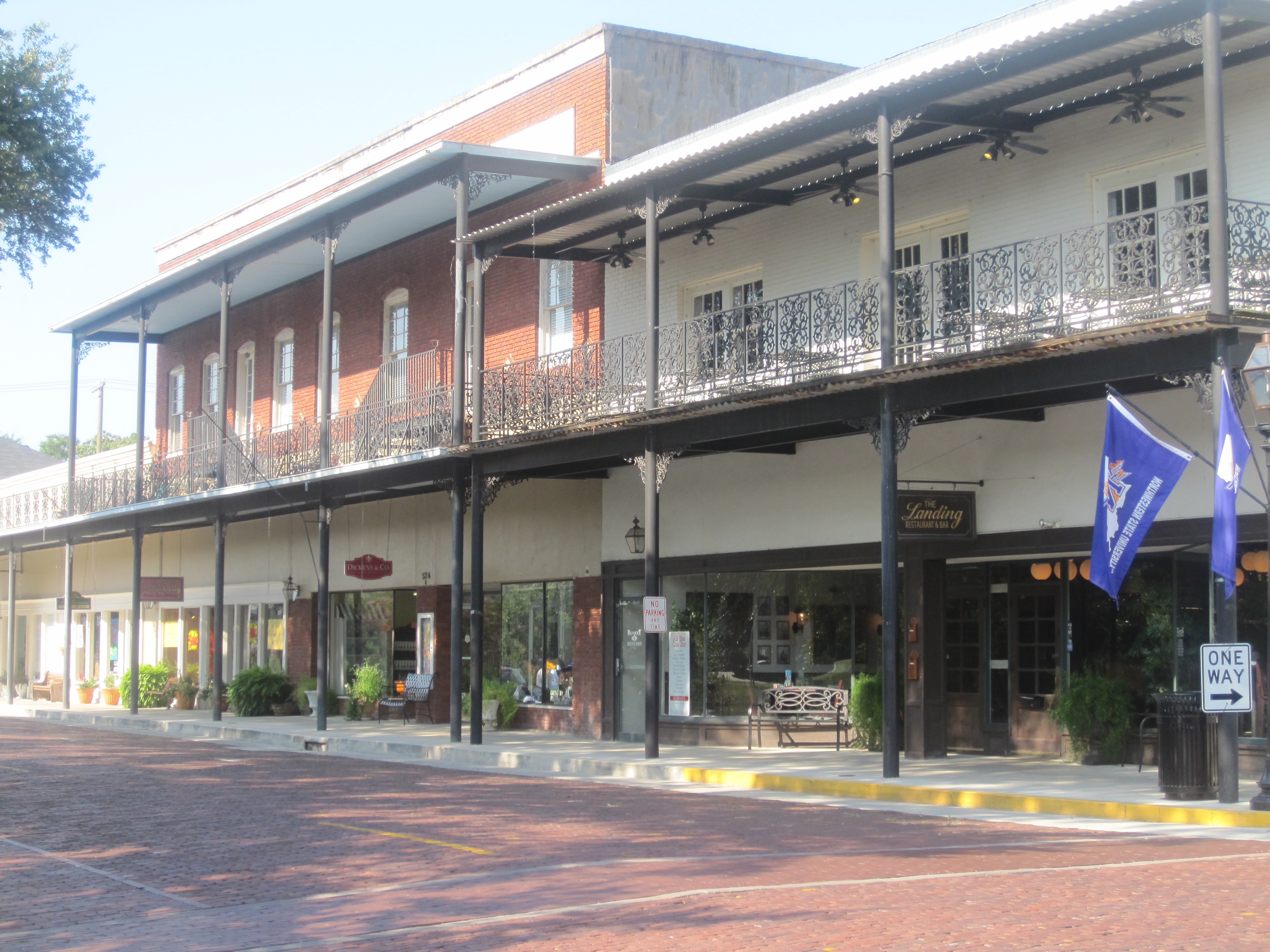 Downtown Natchitoches, showing its brick streets — in the Natchitoches Historic District, Louisiana.