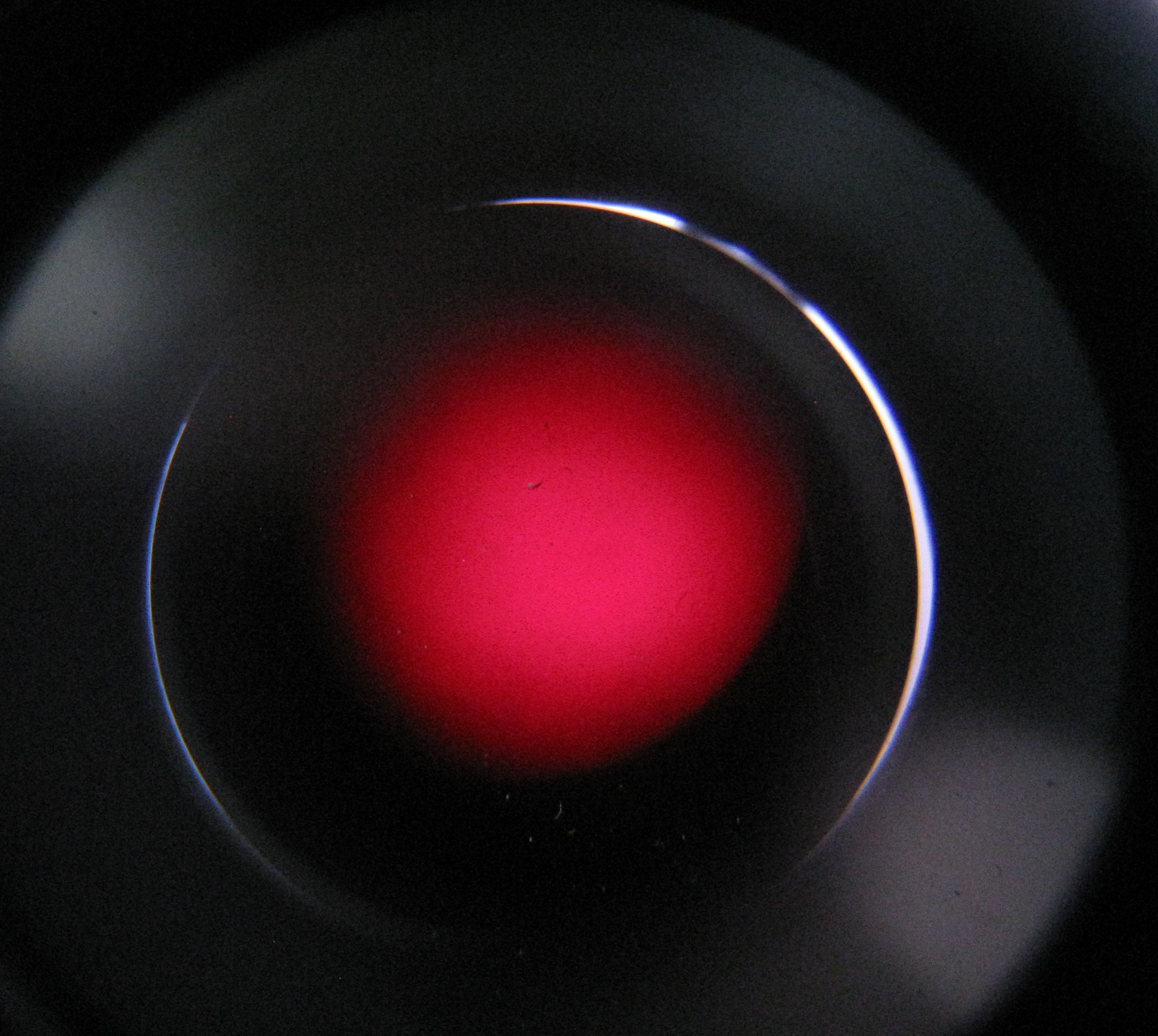 Viewed through H-alpha (Hα) filter telescope.  H-alpha is a specific red visible spectral line created by hydrogen with a wavelength of 656.28 nm, which occurs when a hydrogen electron falls from its third to second lowest energy level.
en.wikipedia.org/wiki/H-alpha
Lowell Observatory
Flgstaff, Arizona

sw2 347