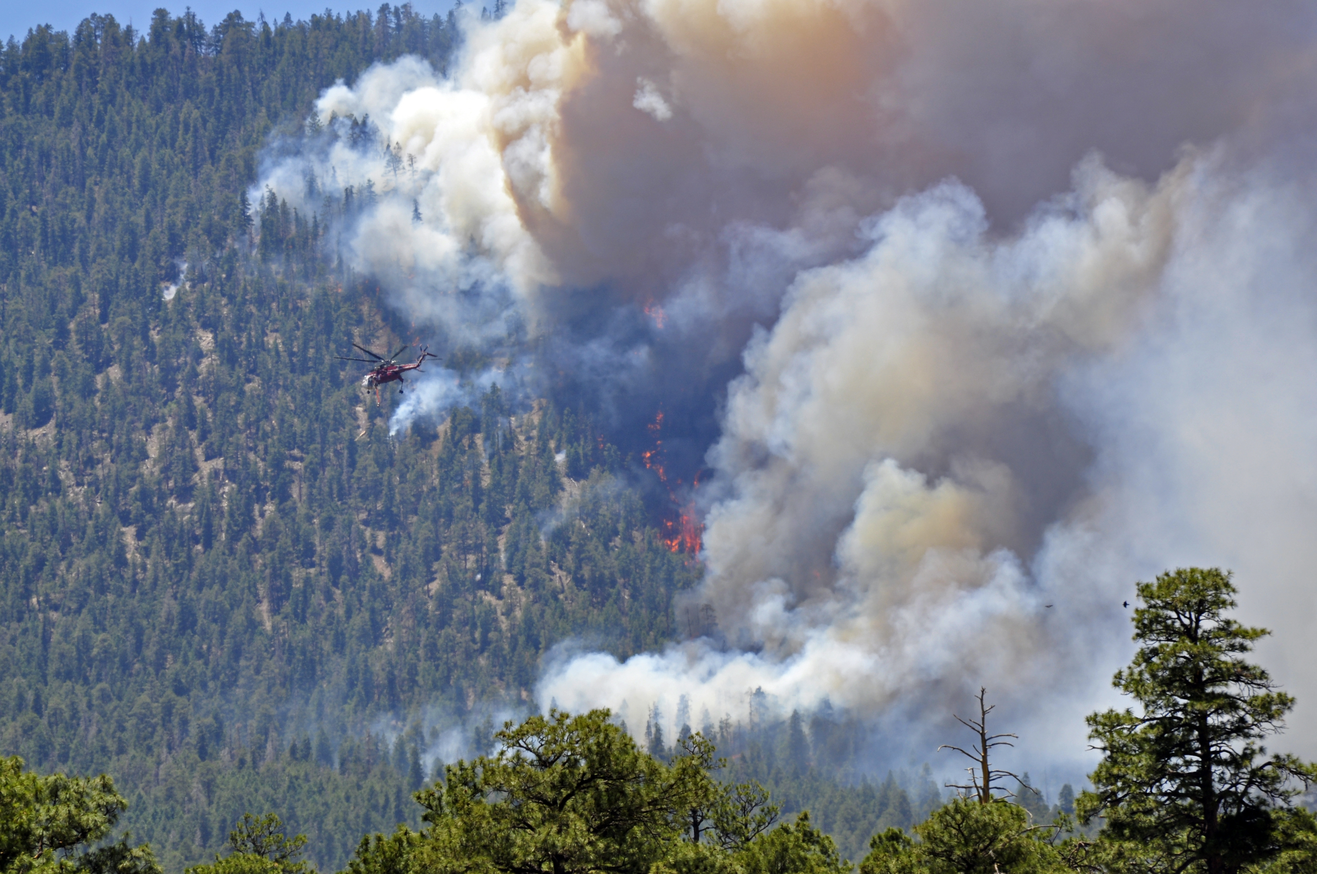 Air support flies in to drop fire retardant on the mountain range just north of Little Elden Mountain. Taken 6/21/10 by Brady Smith. Credit: USDA Forest Service, Coconino National Forest.