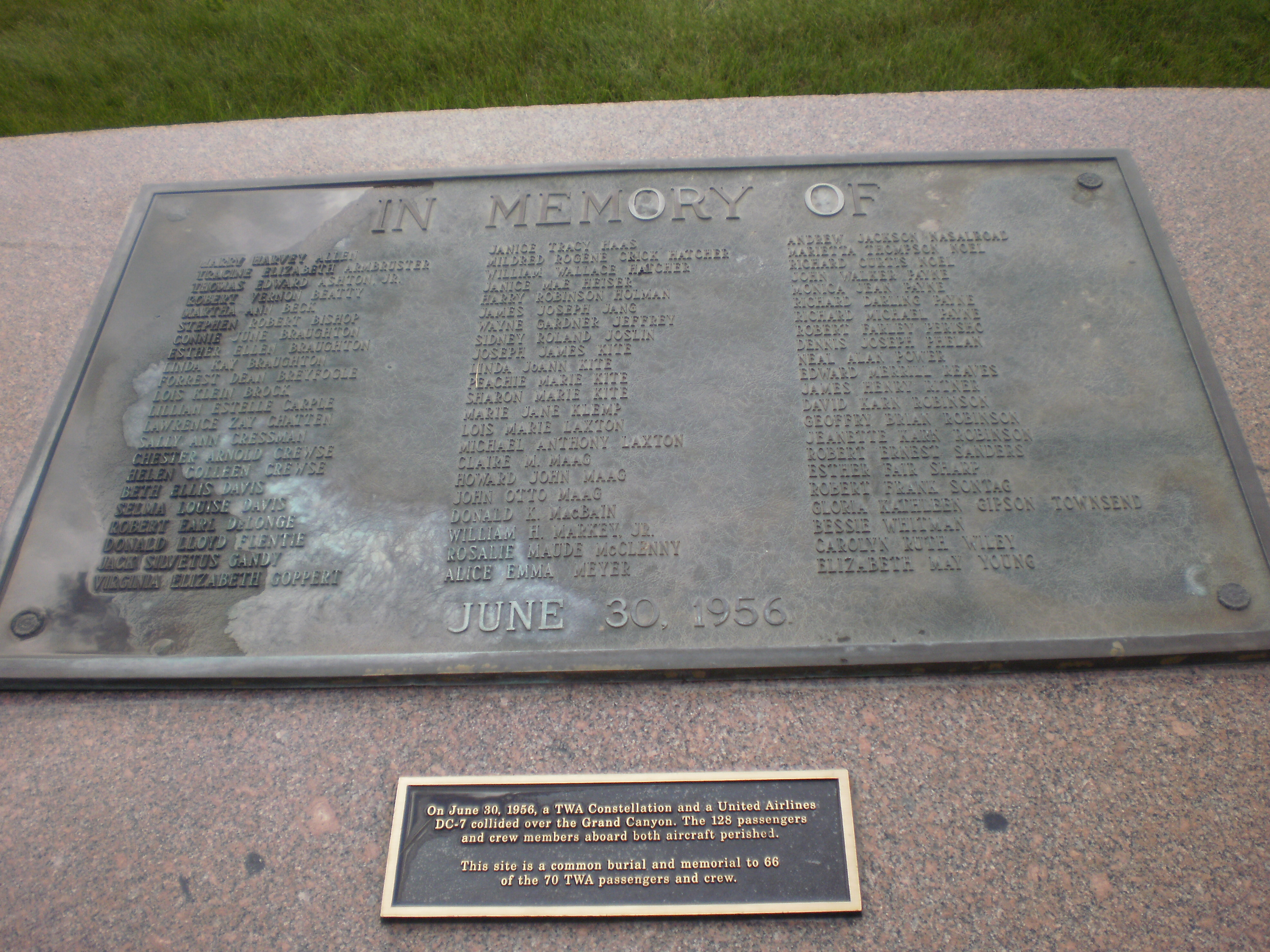 Burial site and memorial for the TWA passengers of the 1956 TWA/United Grand Canyon air disaster. Location is Citizen's Cemetery, Flagstaff, Arizona.